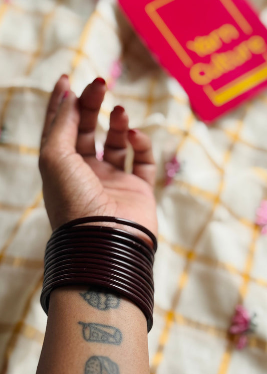 Brown glass bangles, set of 12 - YCBANGL39