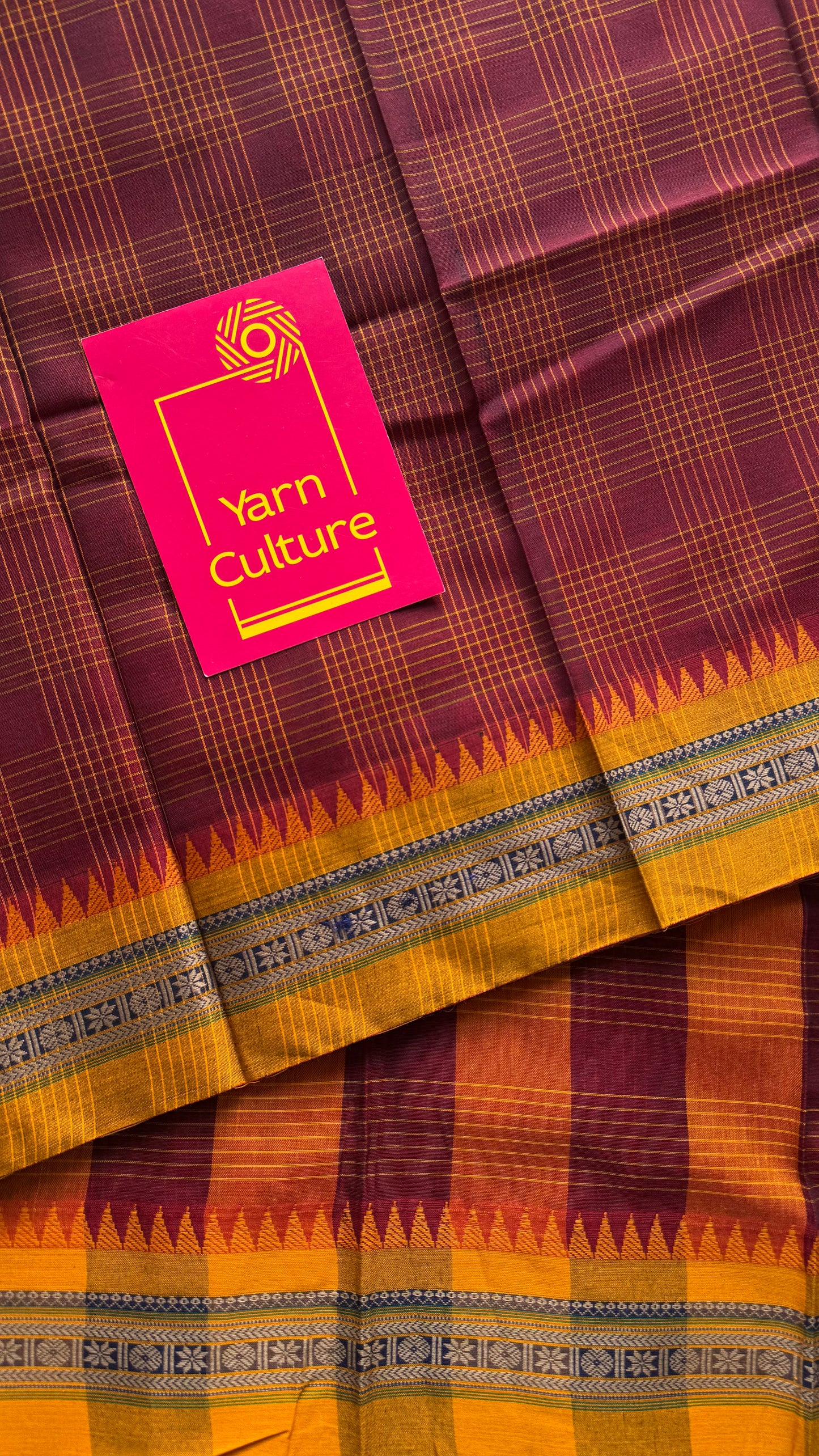 Maroon checks with yellow border, handloom, soft cotton - YCLOKC217
