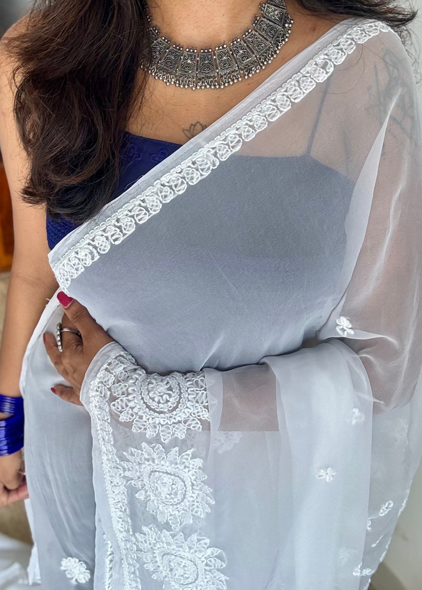 Noor-e-Safa (radiance of purity) - White Chikankari, georgette YCSLCJULCK06