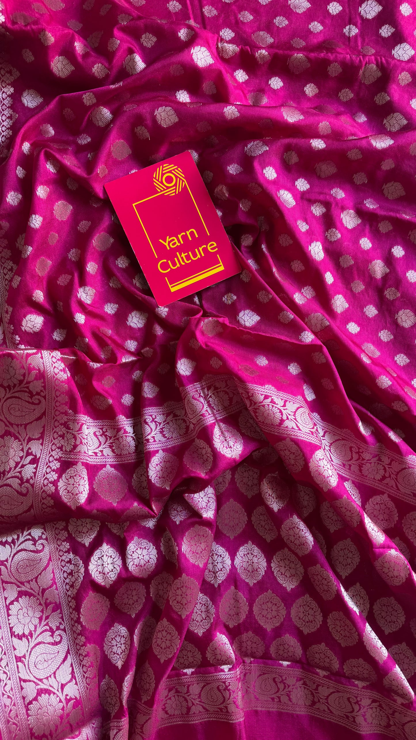 Rani pink, silver buttas and zari, Banarasi semi-silk - YCDESE43