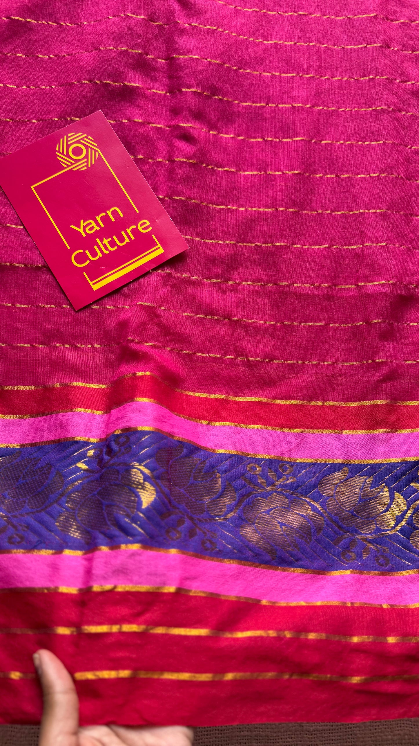 Rani pink mul with red and purple brocade border - YCBCMCNO71