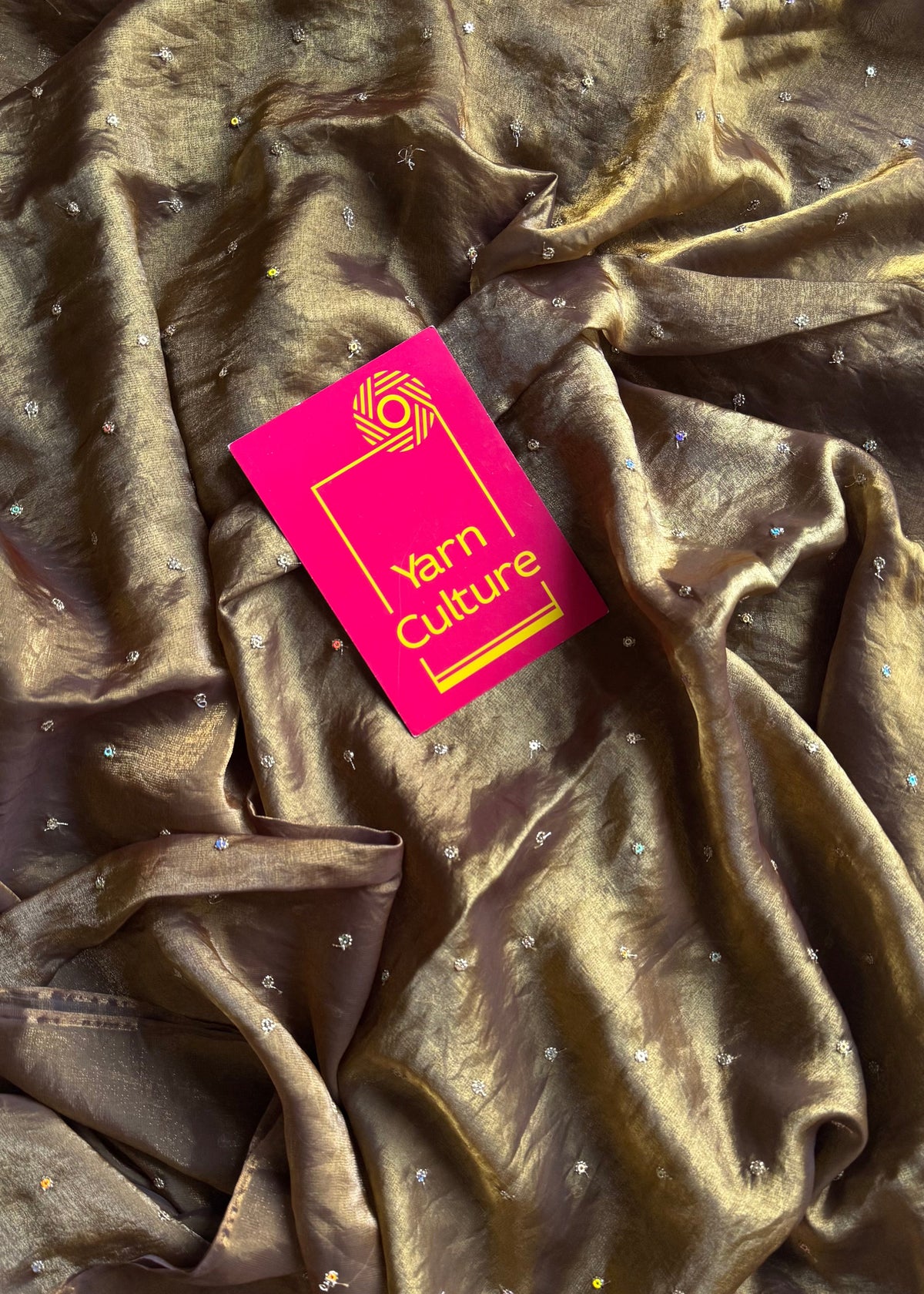 Metallic dual tone space silk saree, bronze with sequins - YCDOSOC01