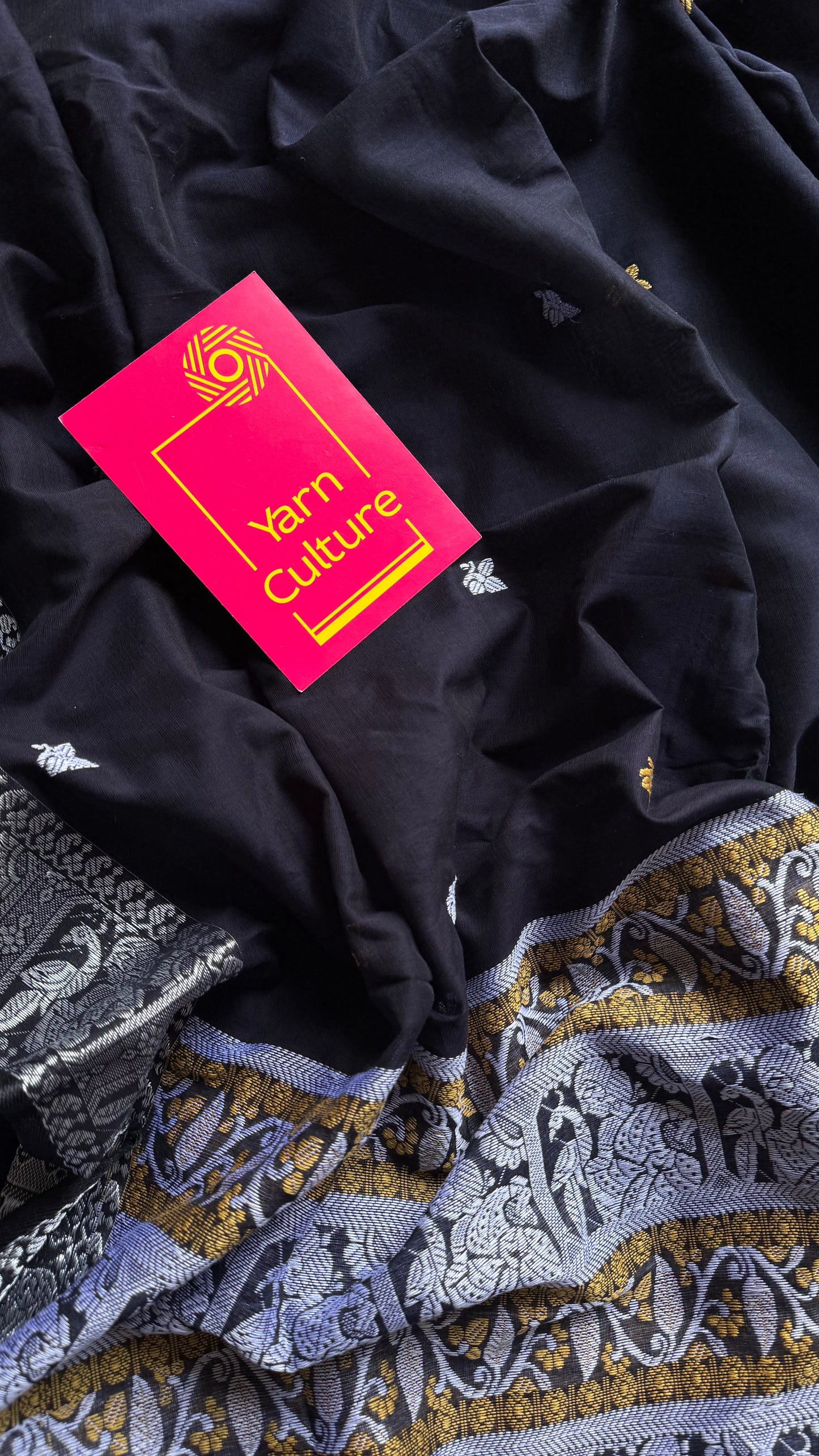 Black with white, Baluchari-inspired soft cotton handwoven saree - YCHOTEBCJA227