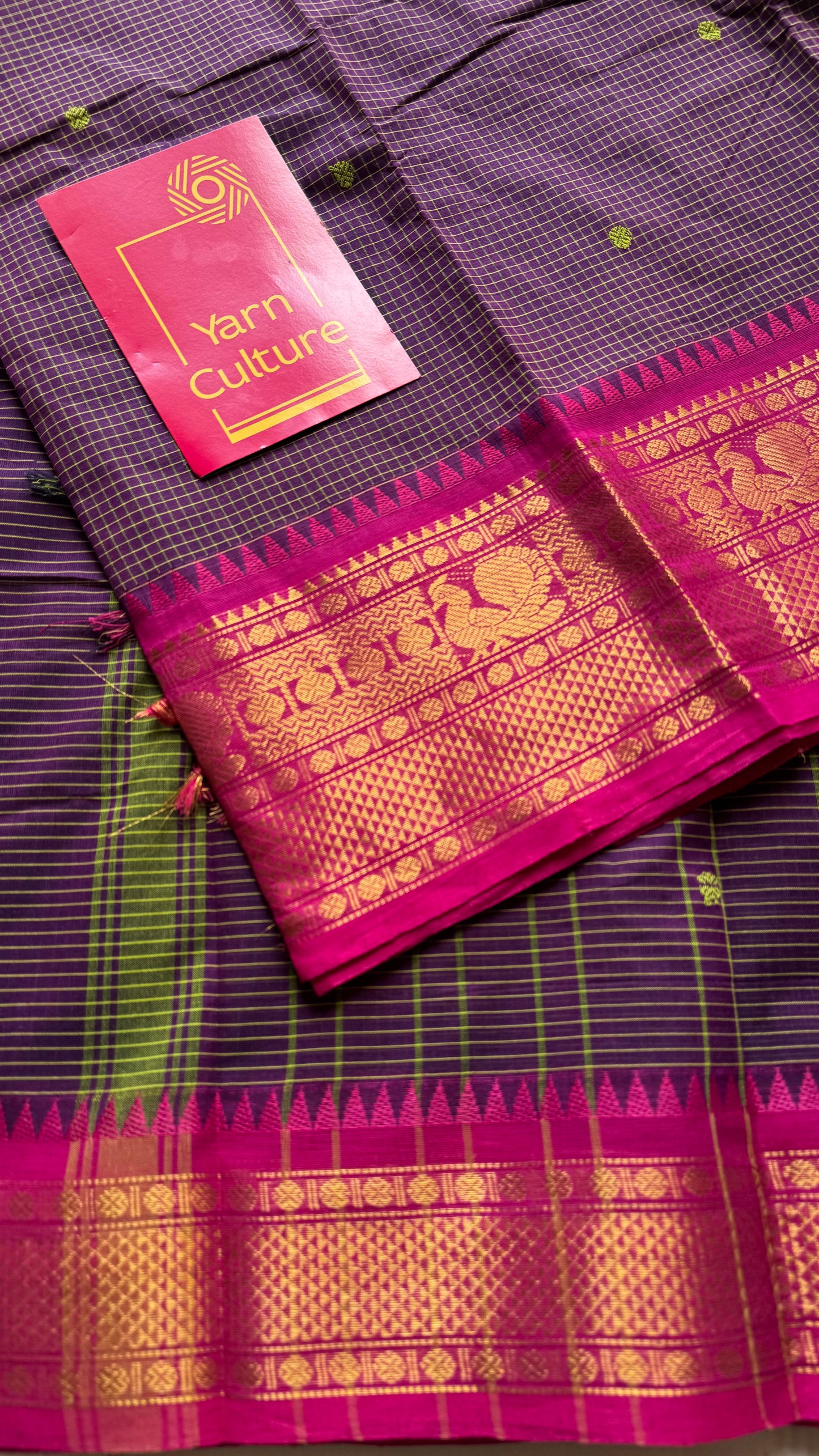 Dark purple with pink contrast, checkered kanchi cotton saree - YCCOTNJU19