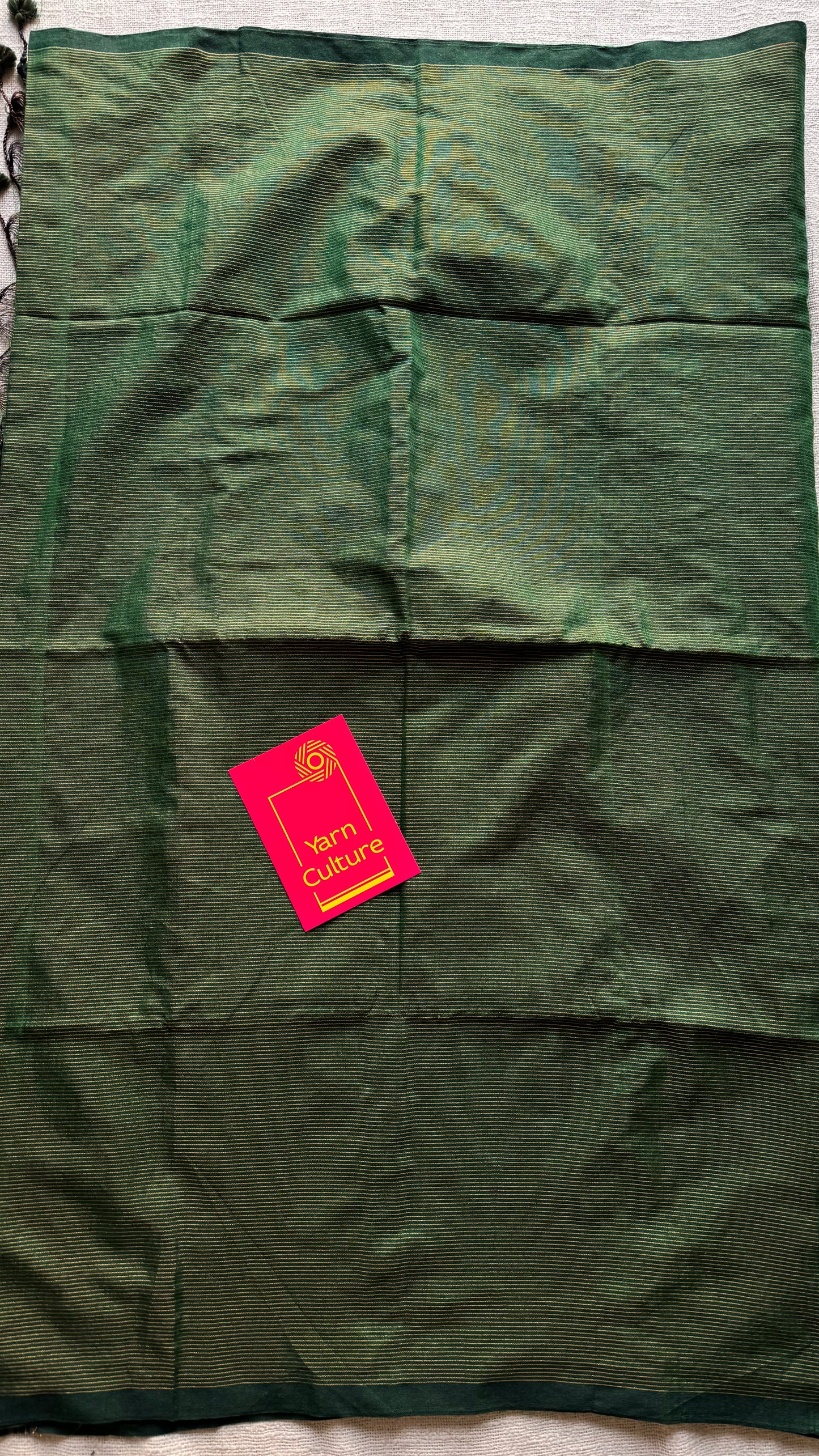 Dark green, gold zari stripes, soft cotton - YCBCKCZDE107