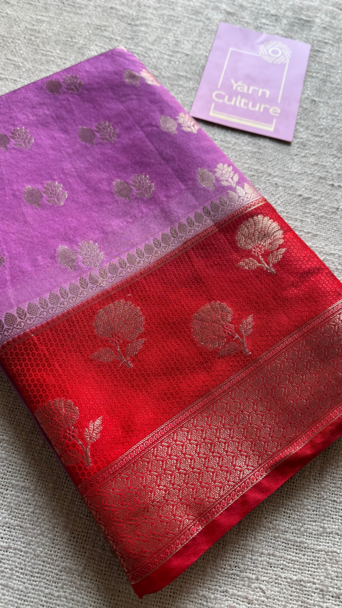 Lilac with red border, semi dupion silk - YCBLSSJA26