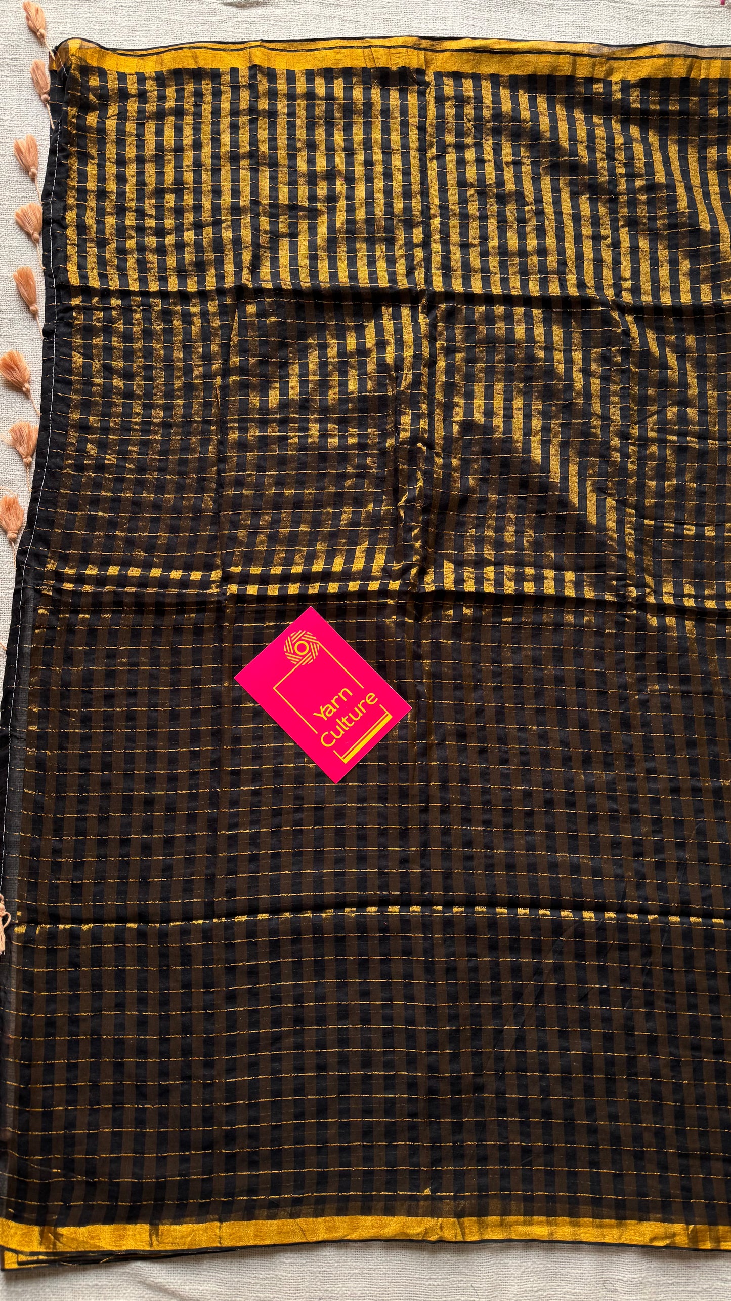 Black mul with gold checks and zari border - YCBCMCDE20