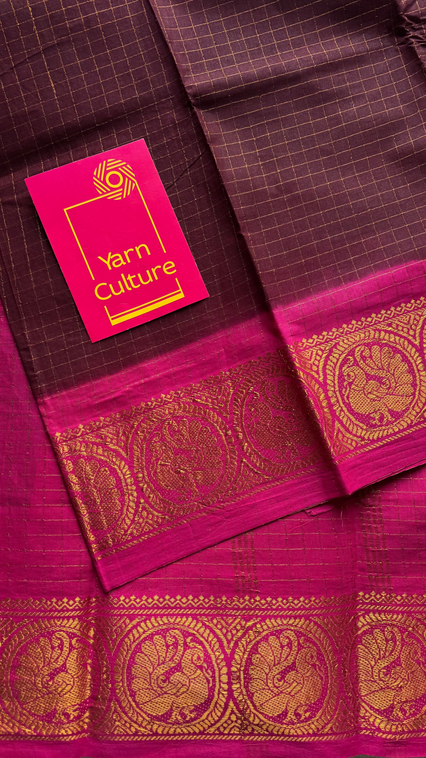 Dark maroon with hot pink checkered sungudi, madurai cotton - YCCOTNSUDE41