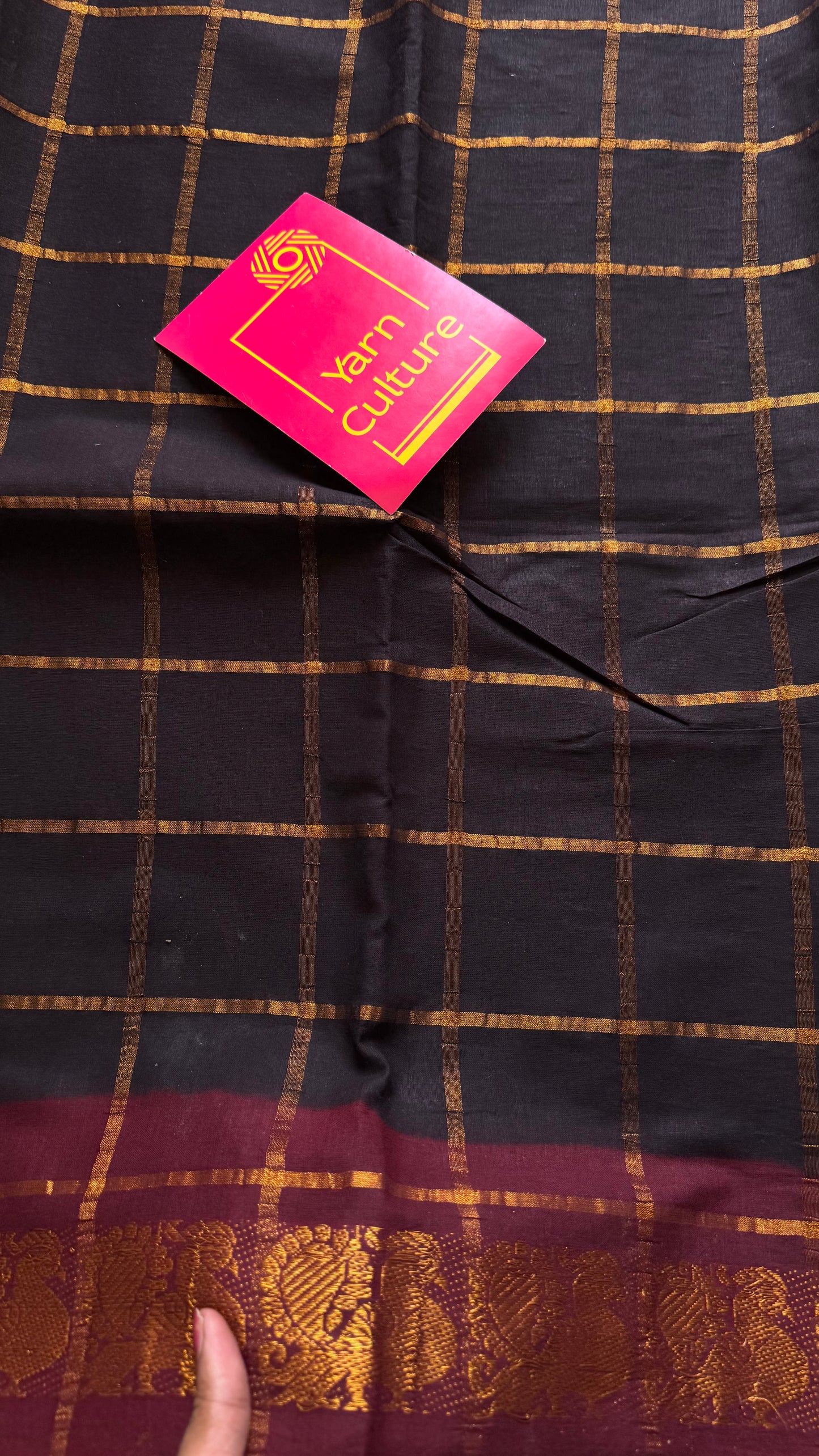 Brownish black with maroon pavithra kattam sungudi, madurai cotton - YCCOTNMSAP144