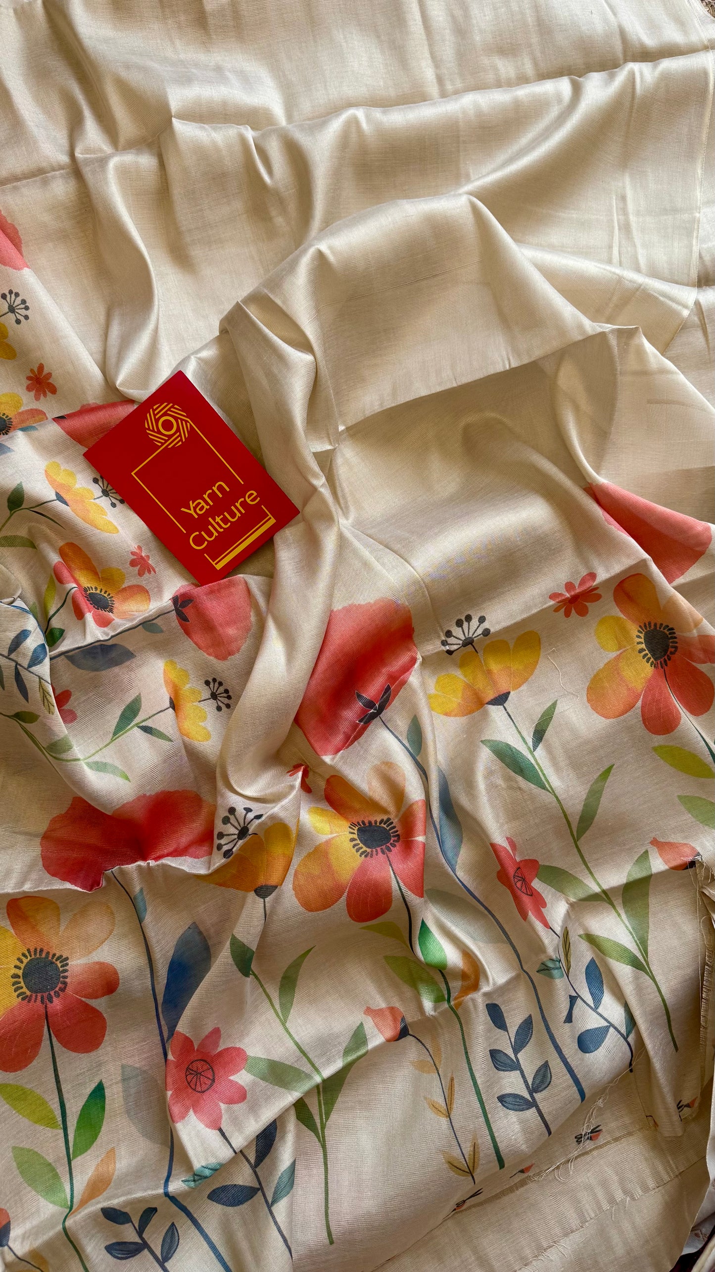 Sandal soft semi tissue saree, multicoloured floral prints - YCIEON82