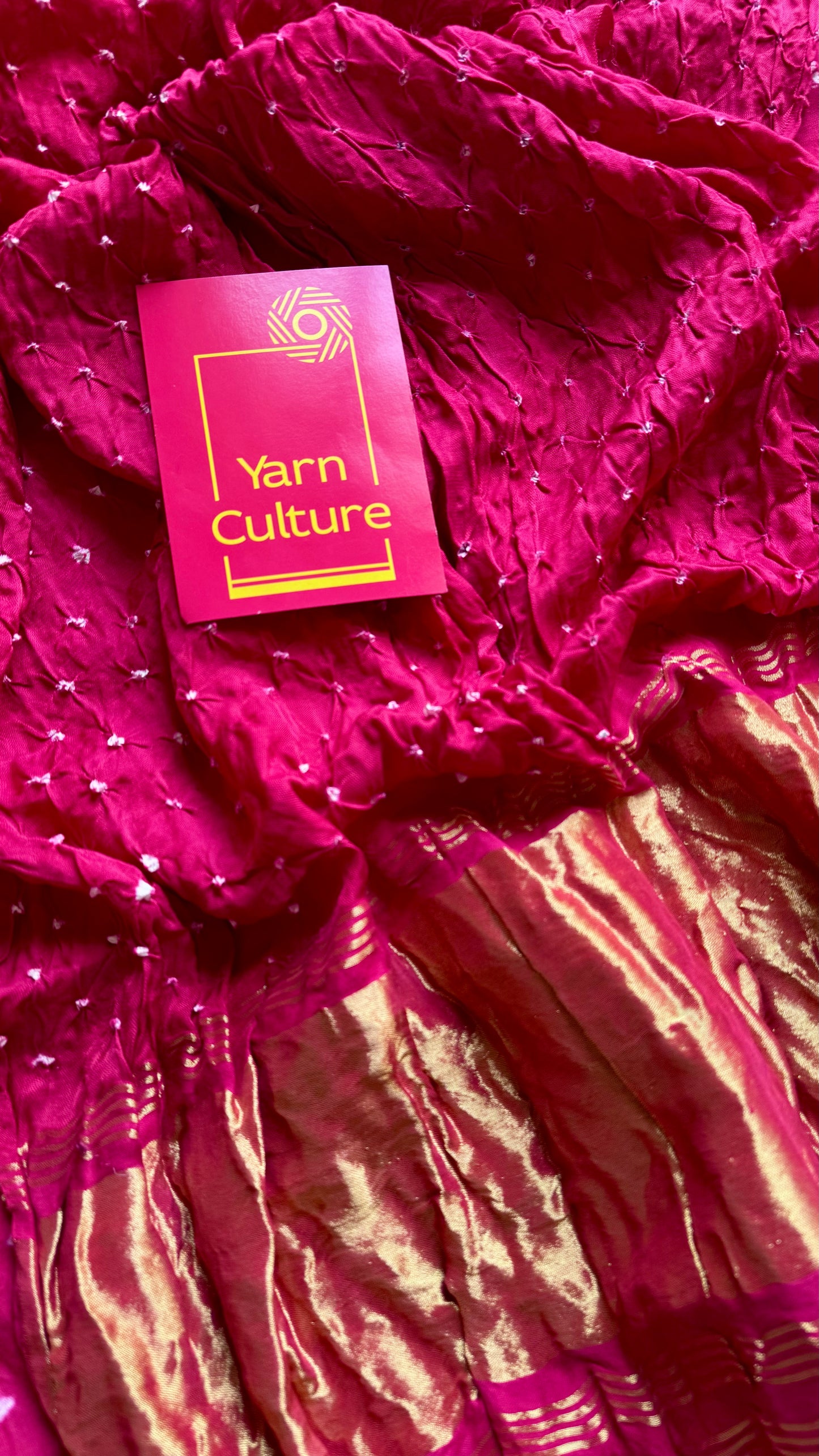 Rani pink, crushed bandhej pure modal silk saree with lagdi patta zari pallu - YCTOKBM332