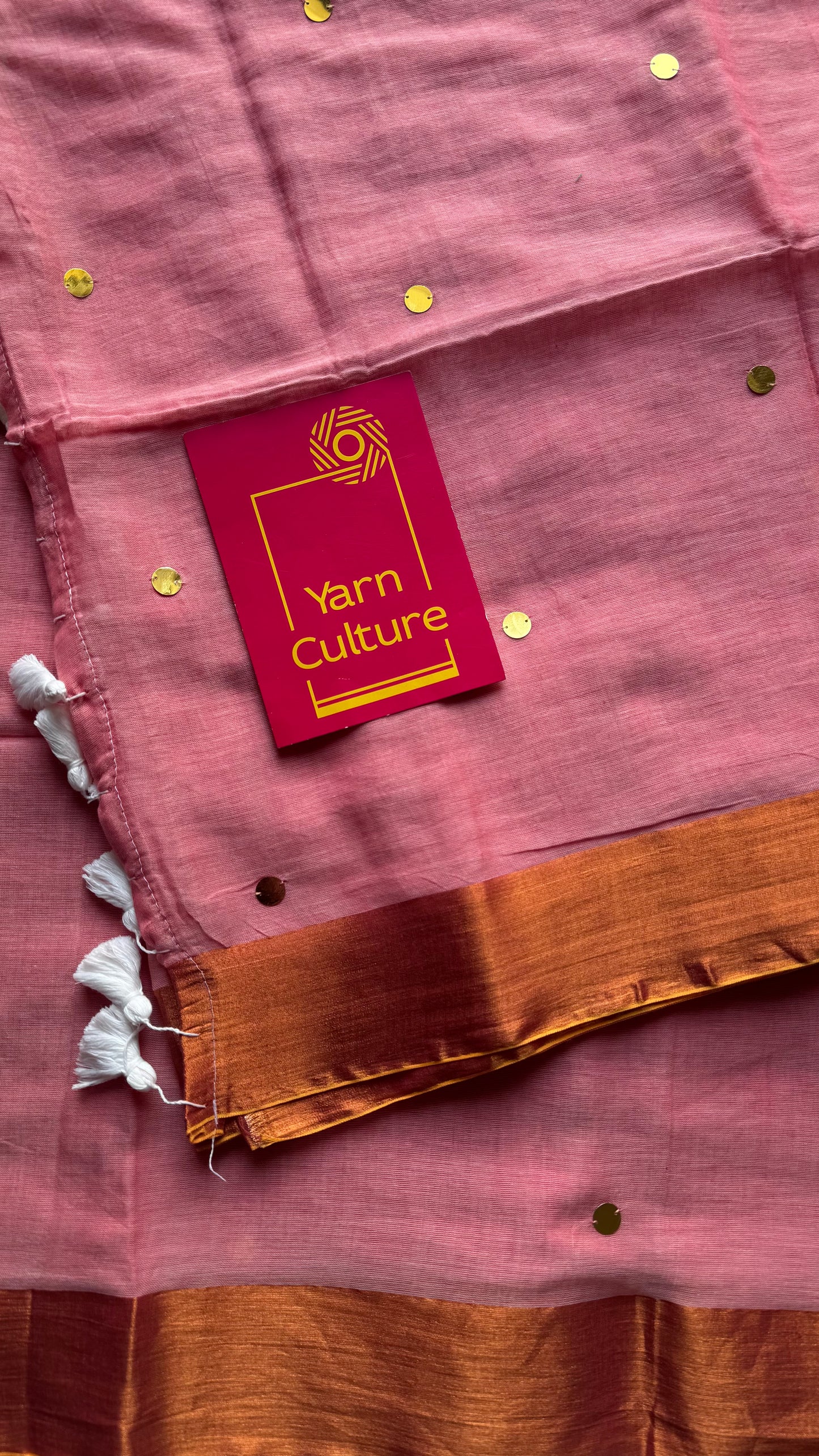 Pink mul with gini sequins and copper zari border - YCBCMCNO58