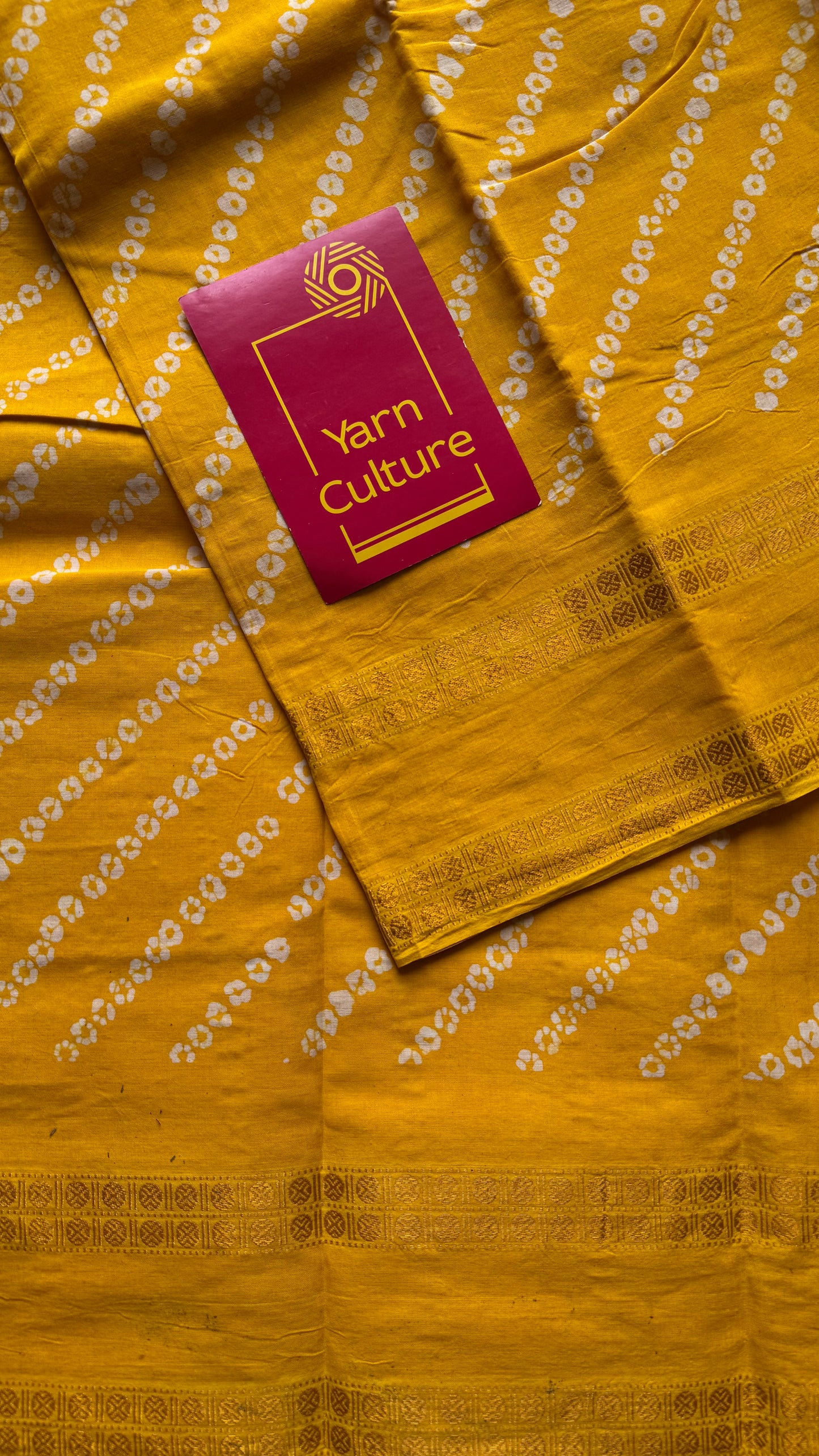 Yellow, wax dot printed sungudi, kattuchayam dyed madurai cotton - YCCOTNMSAP146