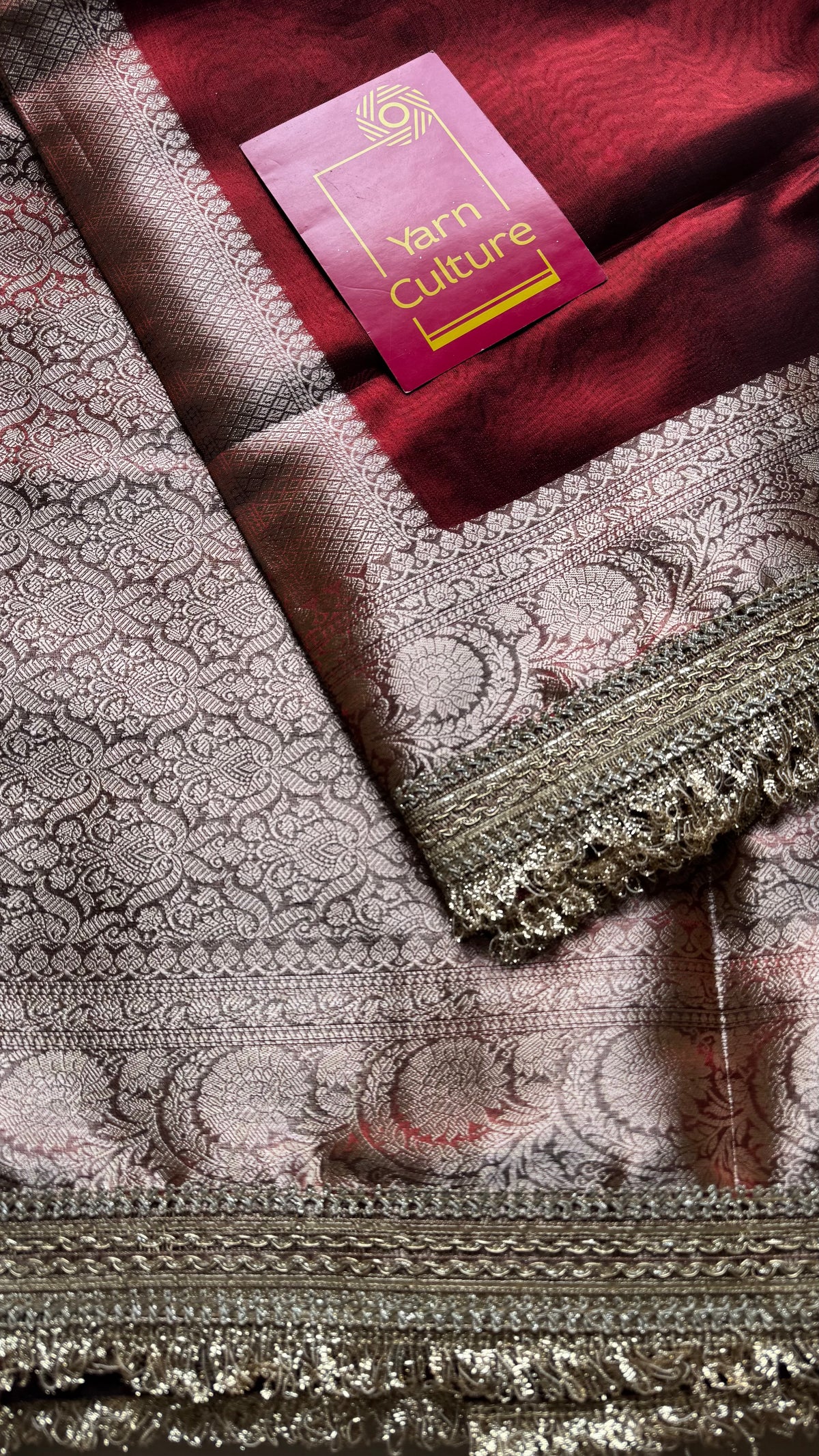Red tissue Banarasi saree with embellished gold lace border - YCBLTOC79