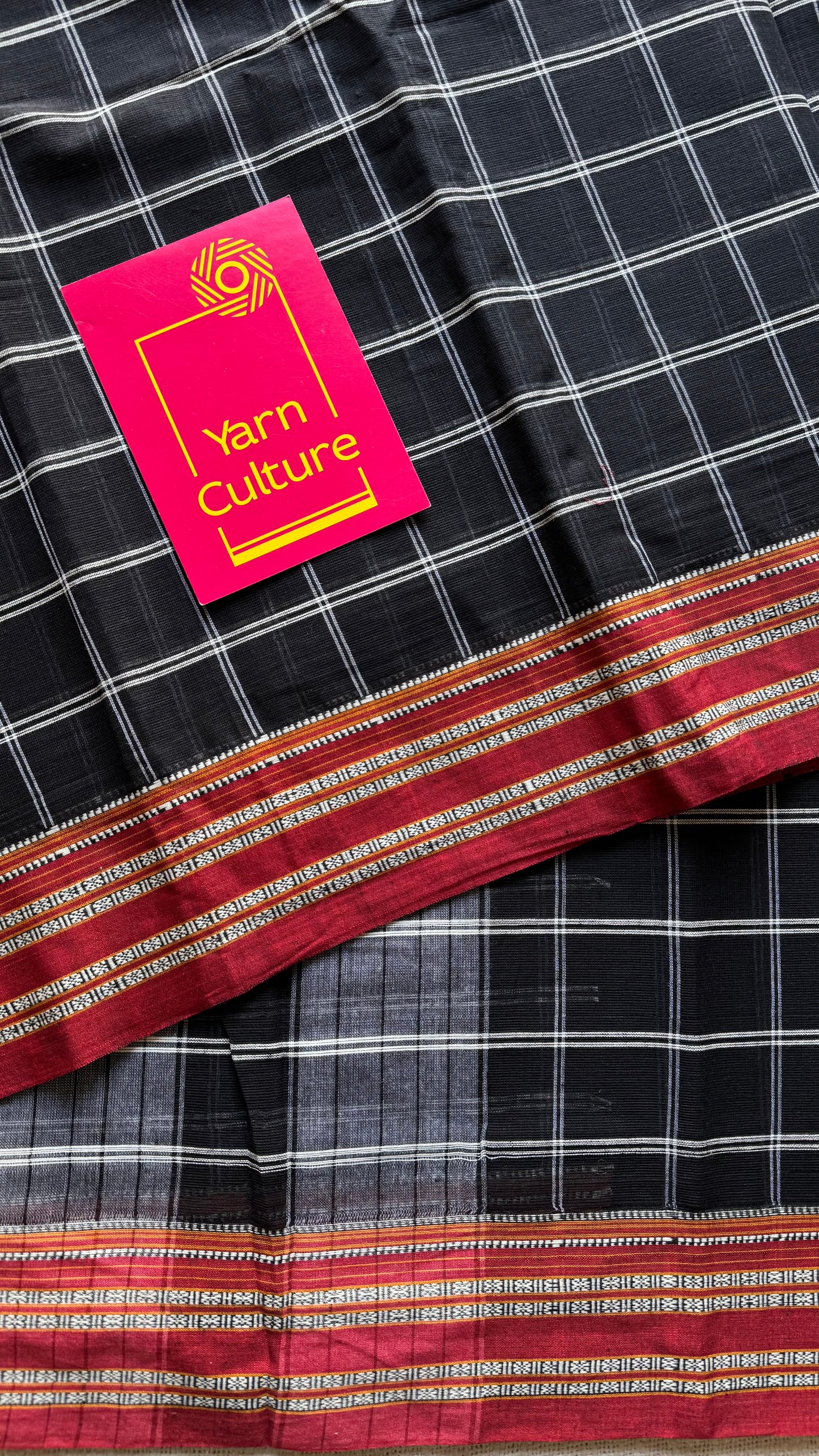 Black and white checks with red border, ilkal, soft cotton - YCLOKC223