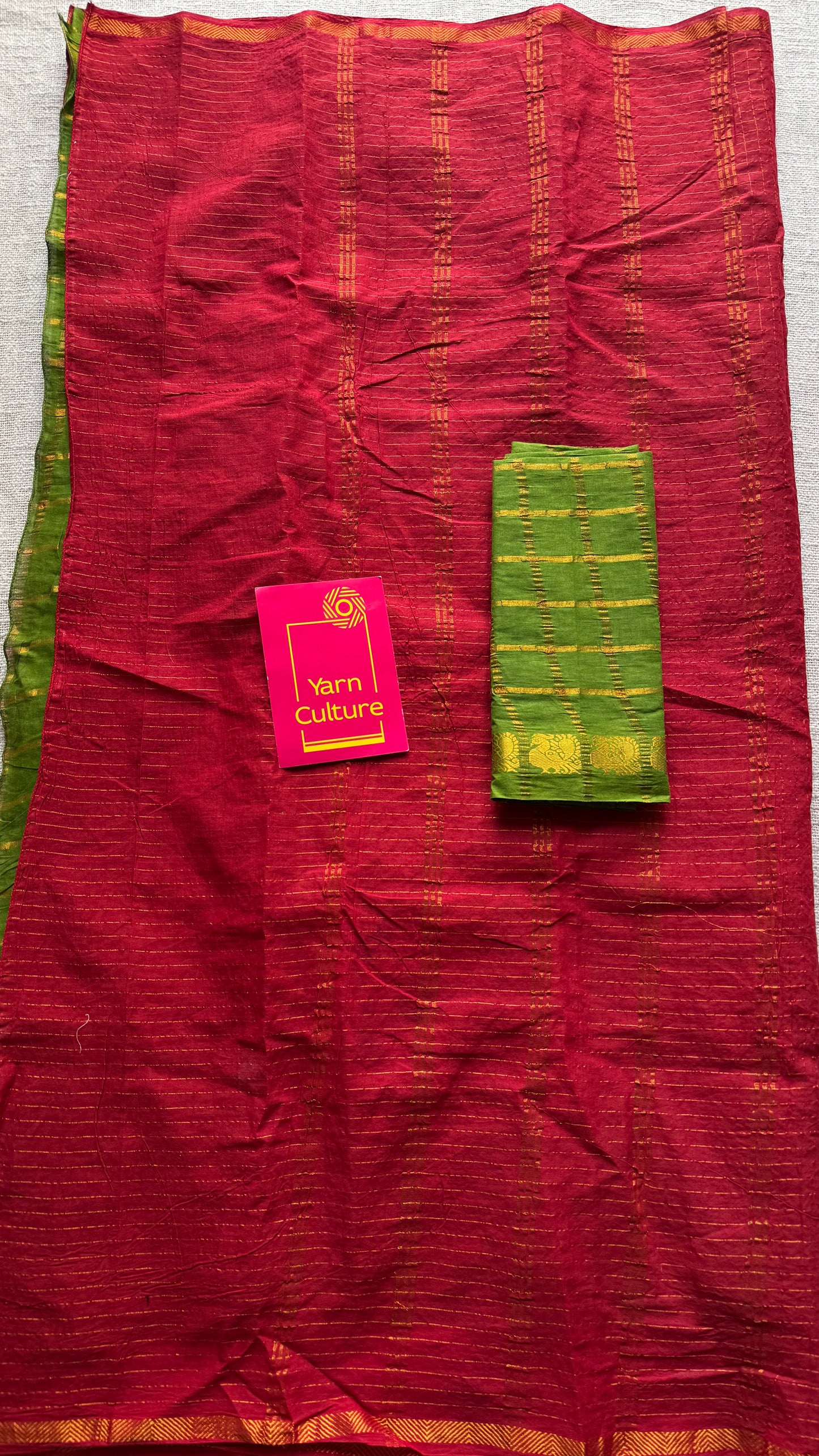 Chilli red with green, sungudi cotton half-half saree - YCCOTNMSFE348