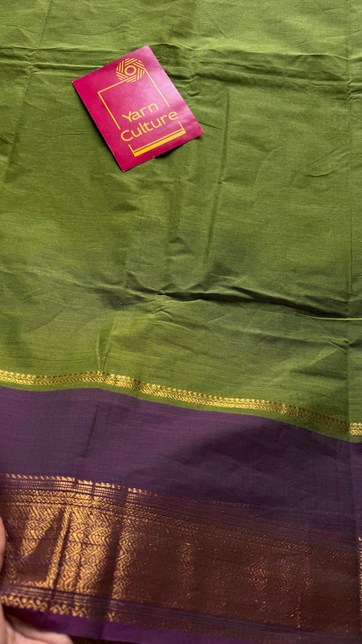 Green with wine gap zari border, kanchi cotton saree - YCCOTNCCOC113