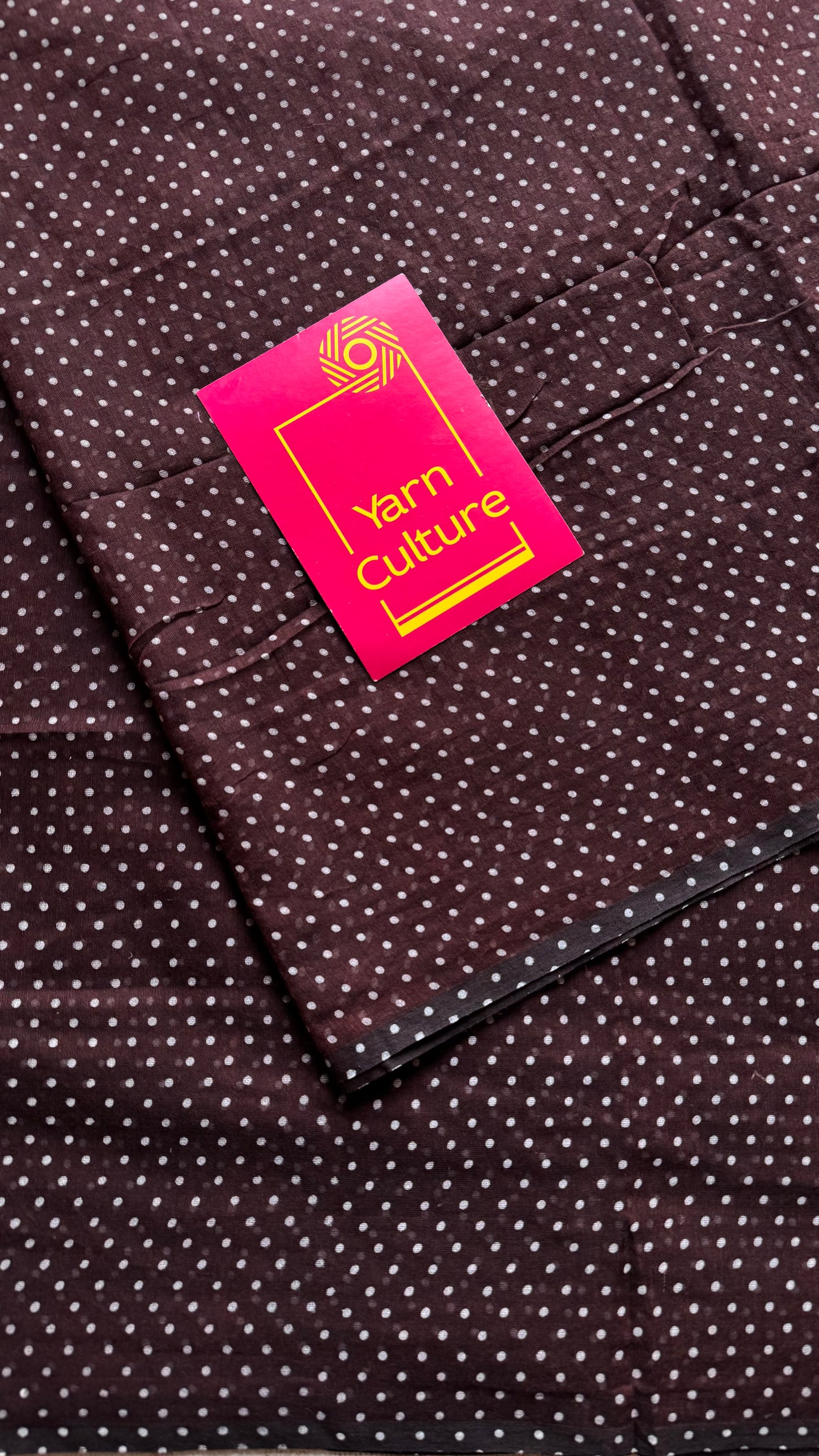 Brown with white polka dots mul cotton saree  - YCBCMCAP54