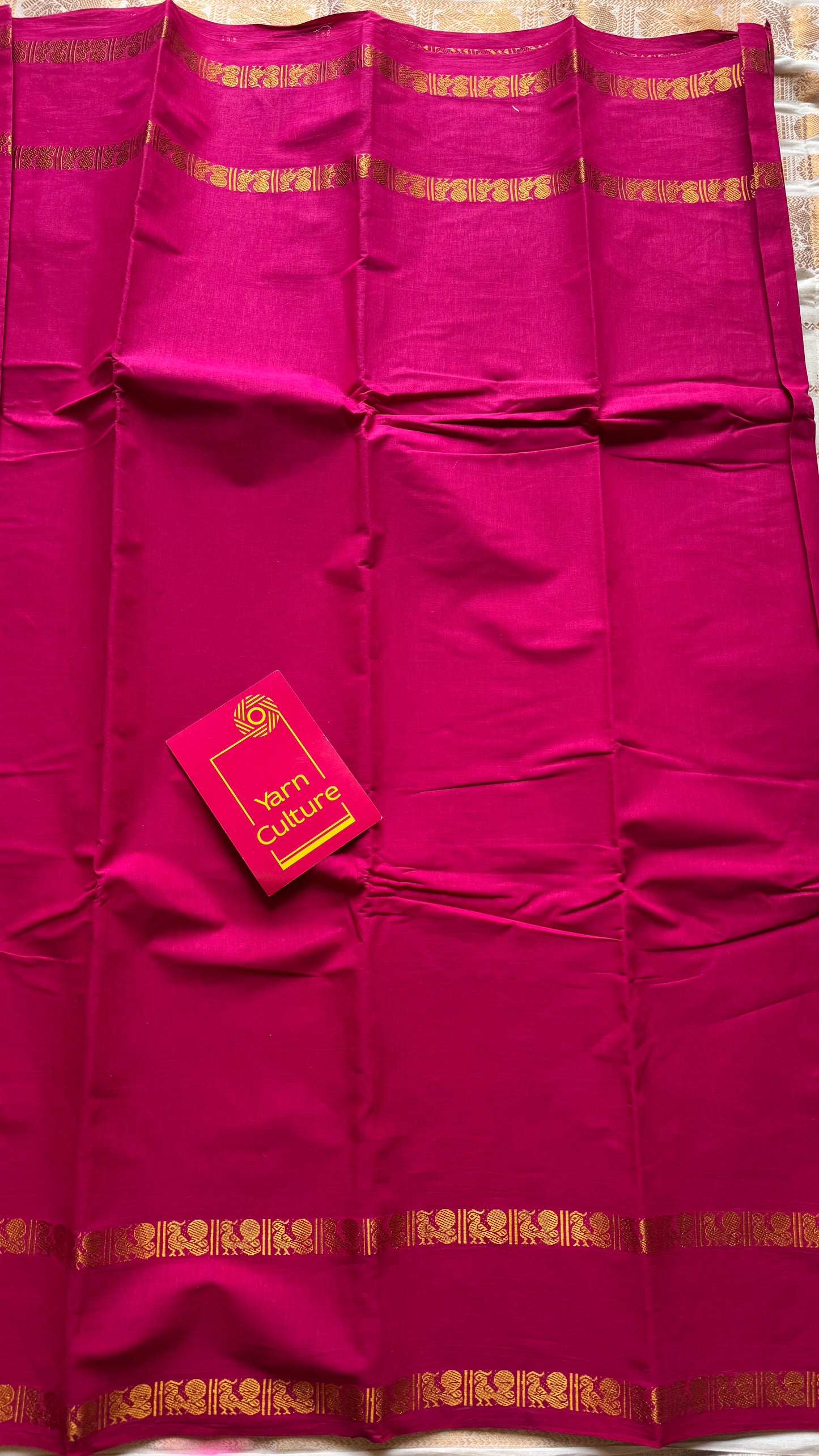 Hot pink rettaipettu peacock gap border, kattuchayam dyed madurai cotton saree  - YCCOTNMSAP101