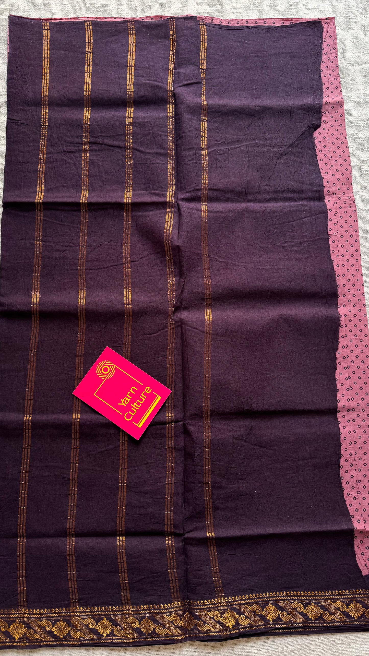 Dusty pink with purple brown, kattuchayam dyed madurai sungudi cotton saree - YCCOTNMSFE06