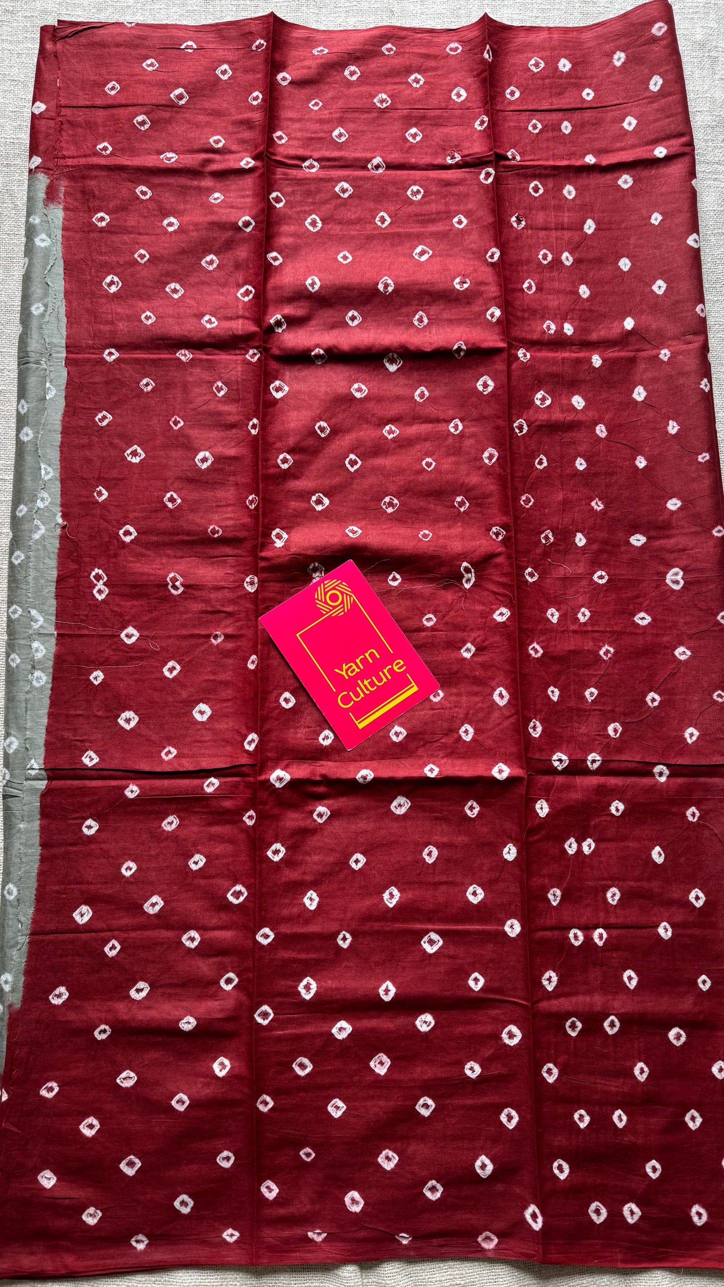 Grey with maroon Sungudi/Bandhani, soft cotton - YCCOTNSEMS74