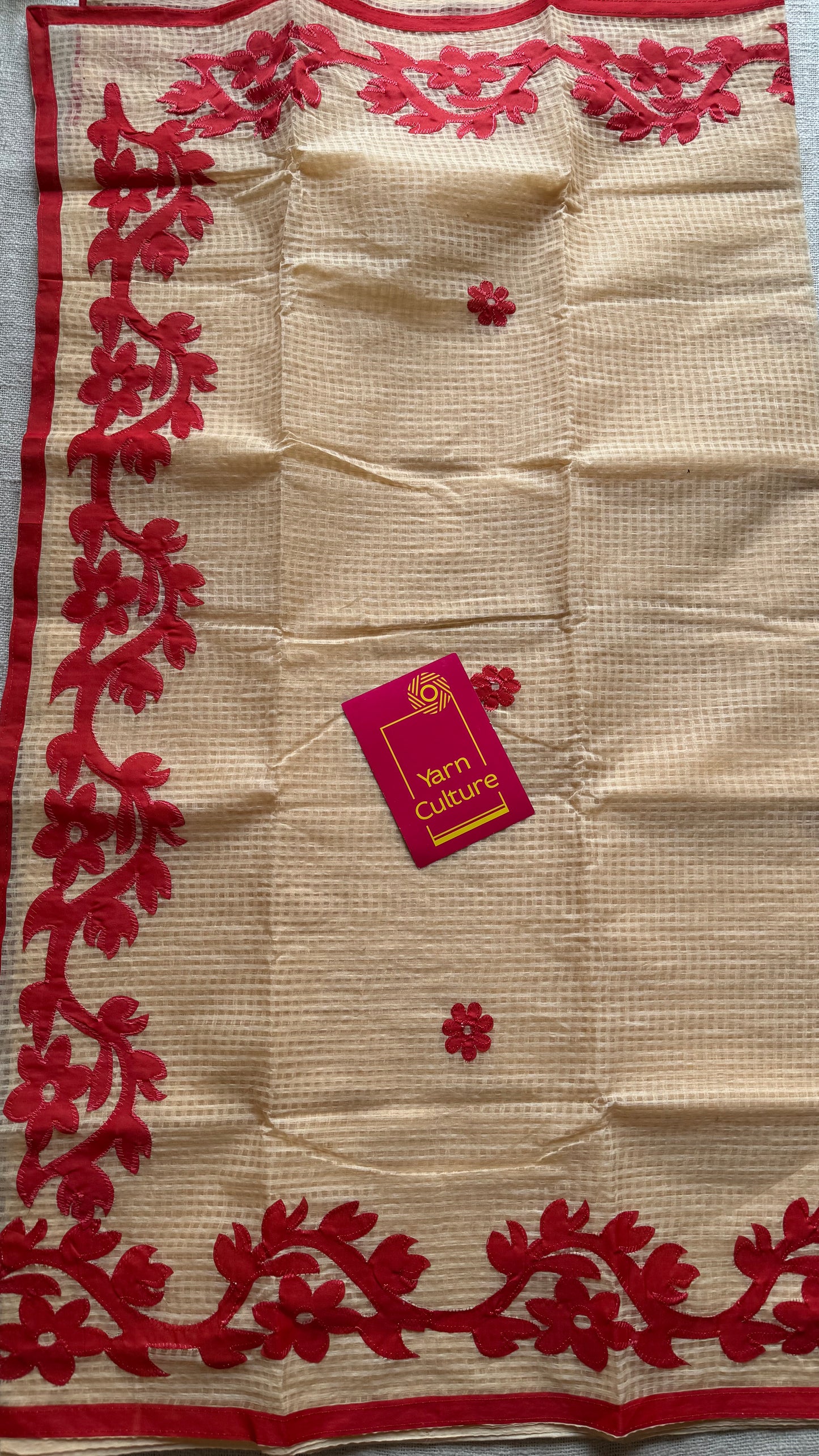 Rabdi Rose - cream kota saree with red floral cut work - YCTORKDAP14