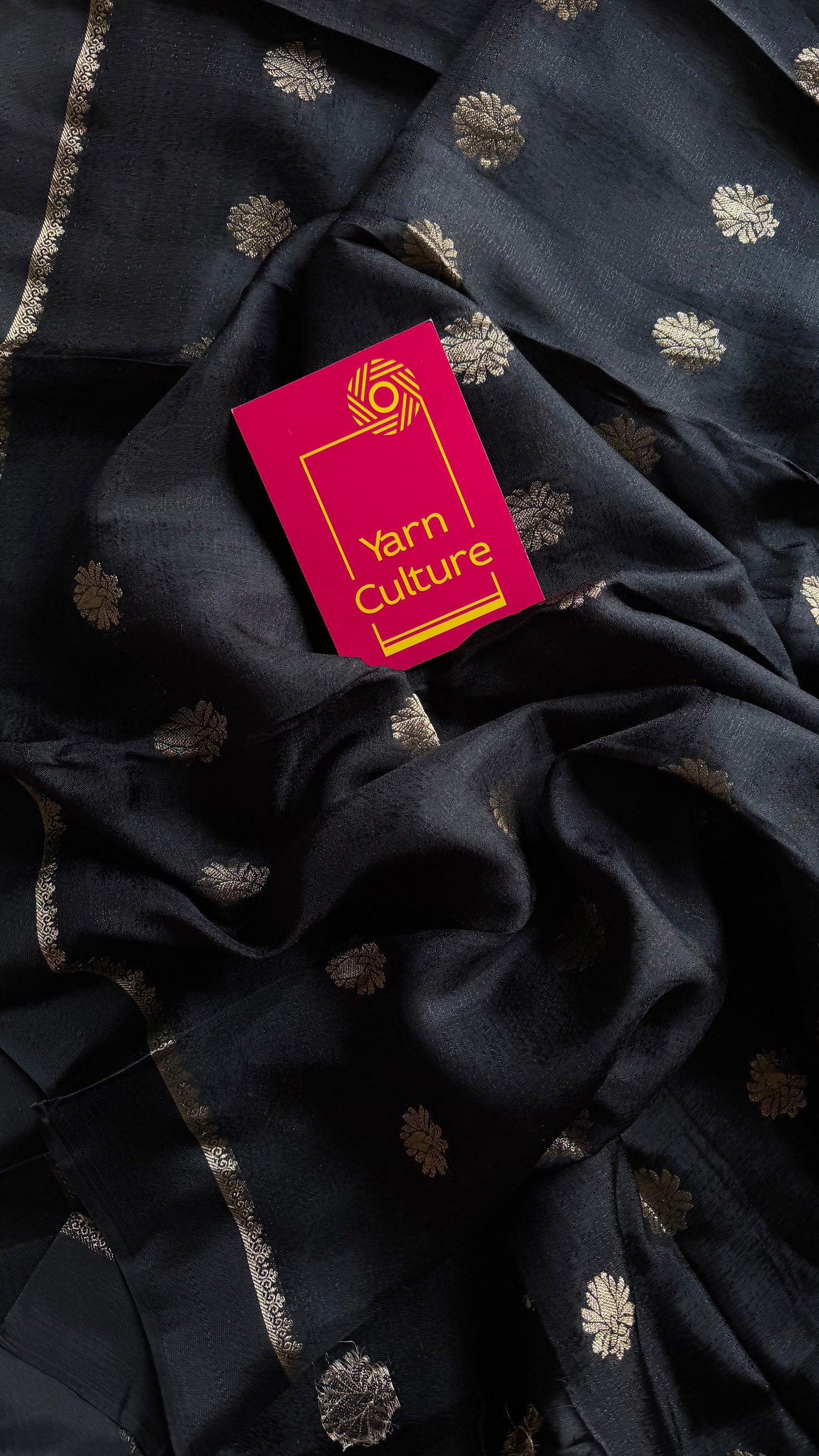 Black in viscose soft silk with satin border, jacquard zari motifs - YCDOSFE201