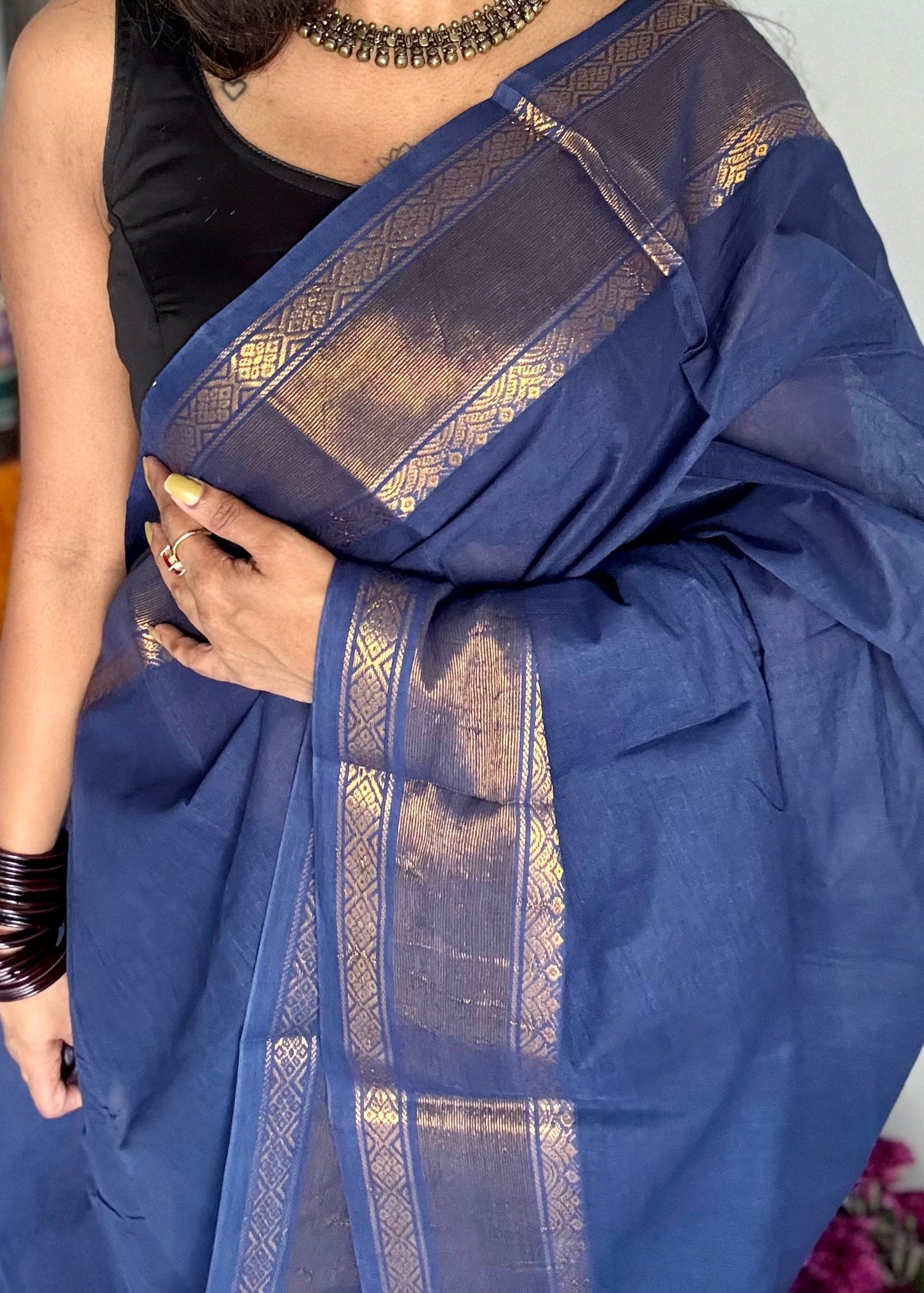 Navy blue kattuchayam dyed madurai soft cotton - YCCOTNSUDE140