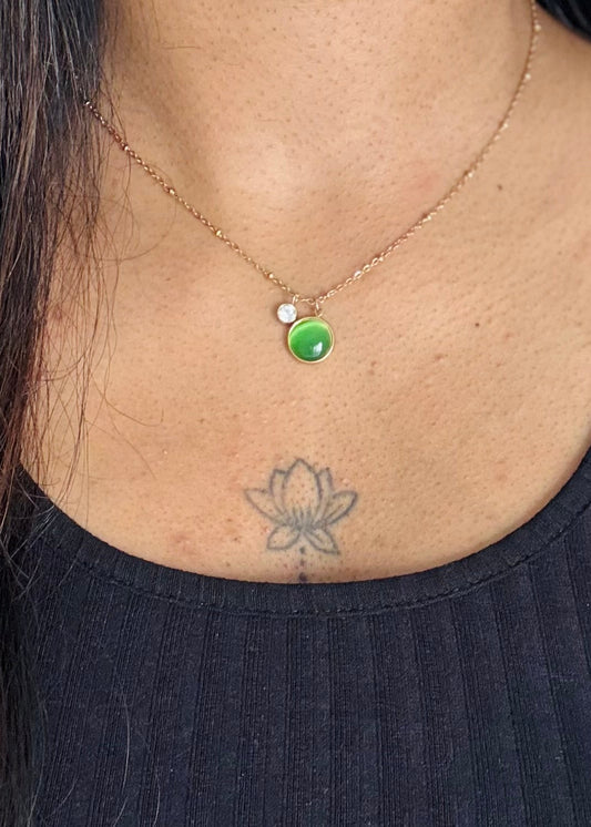 Gold plated chain, green pendant - YCGPC440