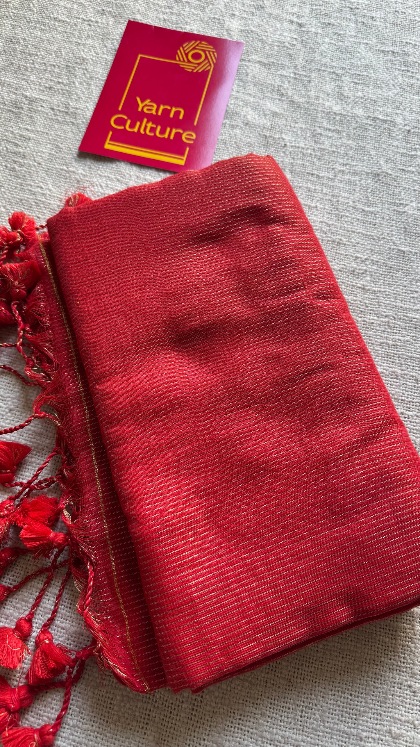 Chilli red, gold zari stripes, soft cotton - YCBCKCZDE105