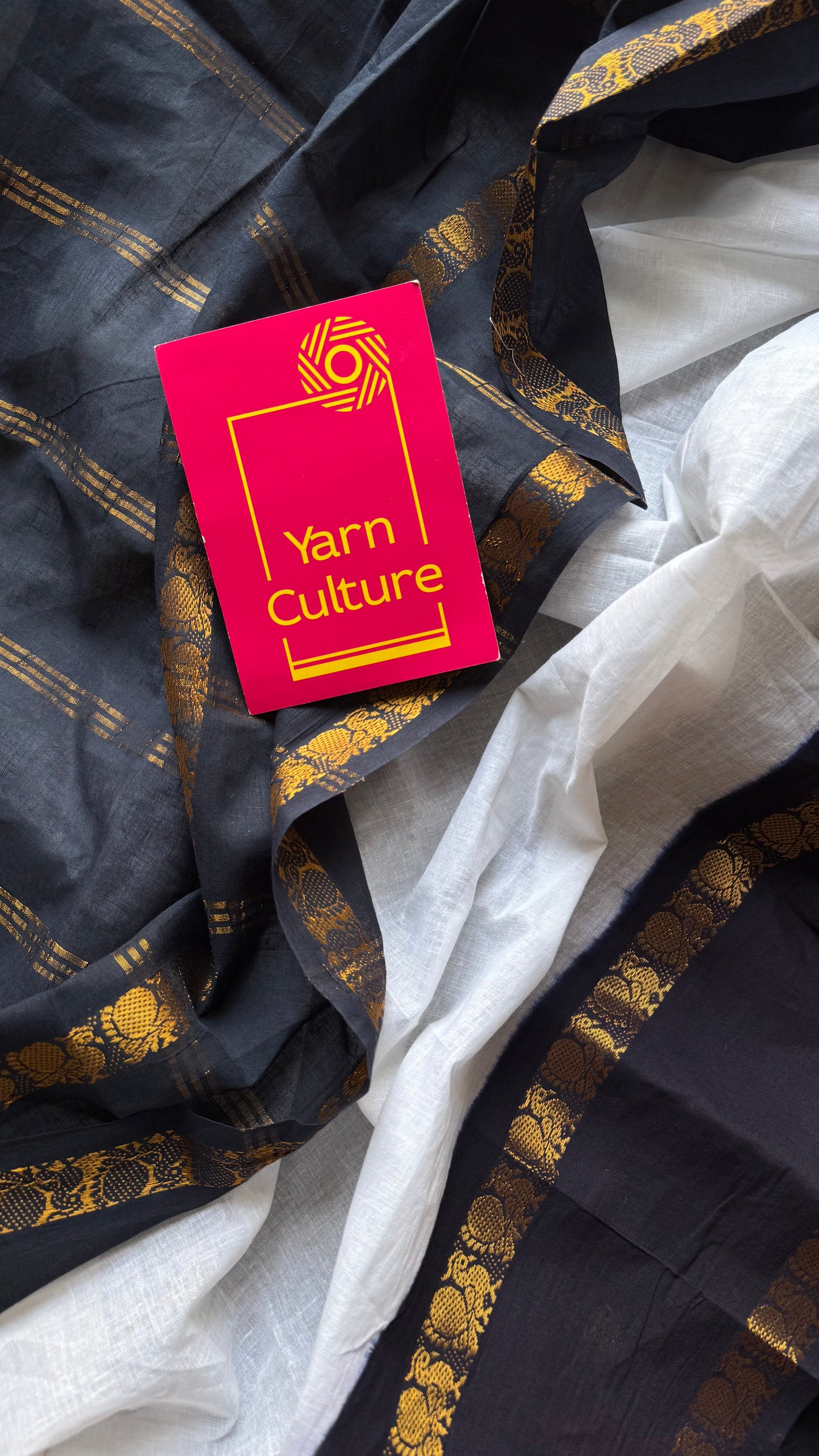 Black with white, sungudi cotton half-half saree - YCCOTNMSFE367