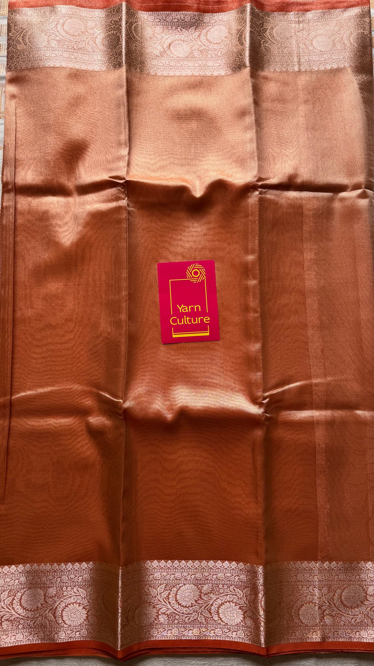 Orange tissue Banarasi saree with zari border - YCBLTOC87