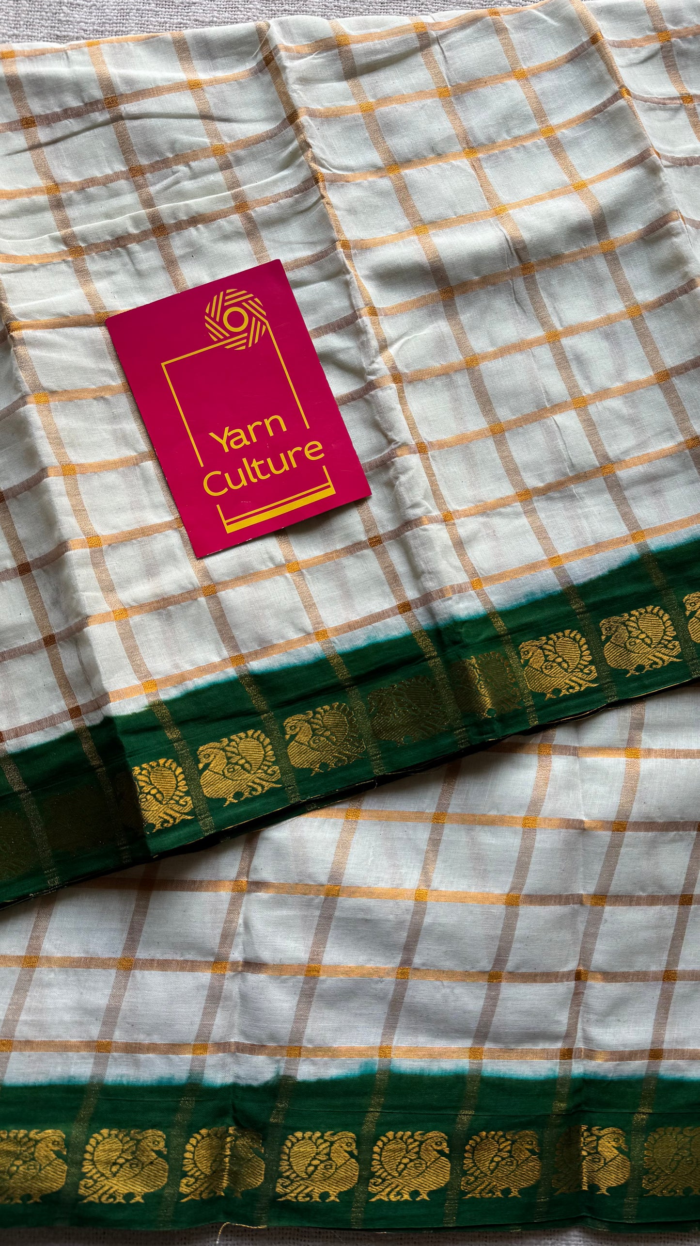 Cream with dark green pavithra kattam sungudi, madurai cotton - YCCOTNSUDE76