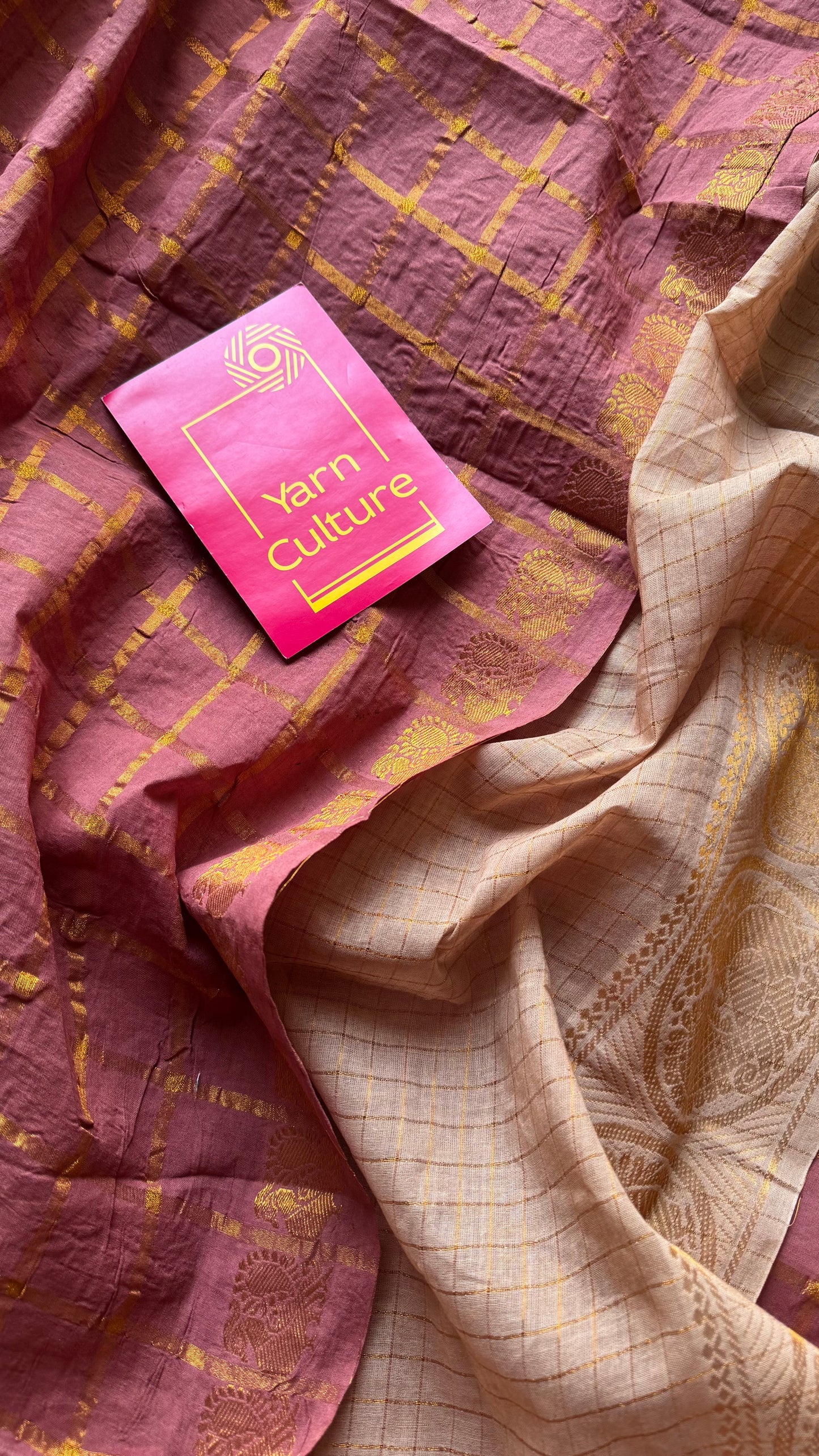 Onion pink with cream, sungudi cotton half-half saree - YCCOTNMSFE360