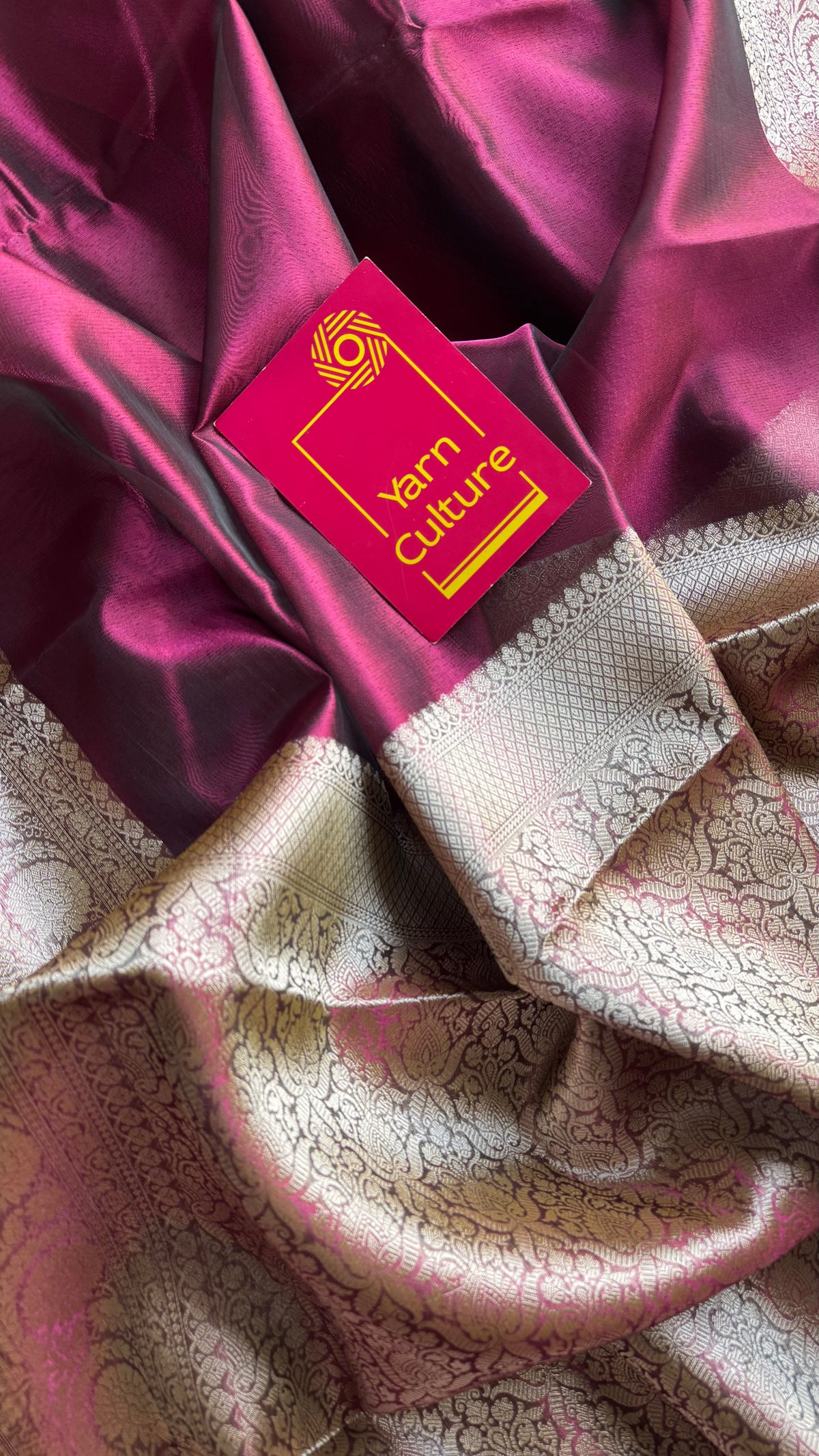 Wine pink tissue Banarasi saree with zari border - YCBLTOC78