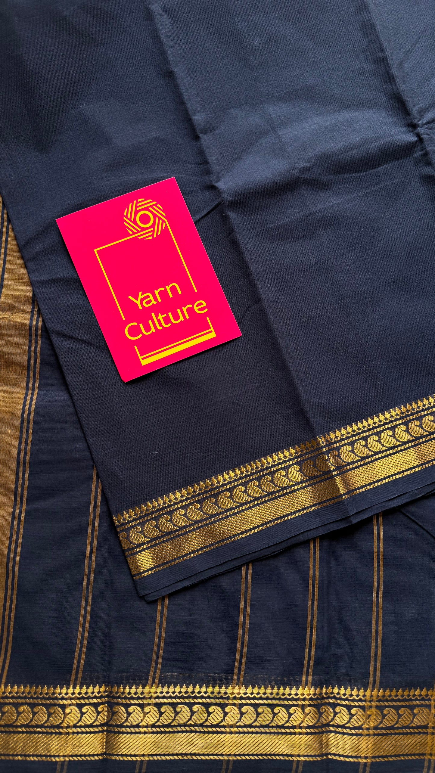 Chettinad cotton saree in black with thin paisley zari motif border - YCCOTNJUCC07