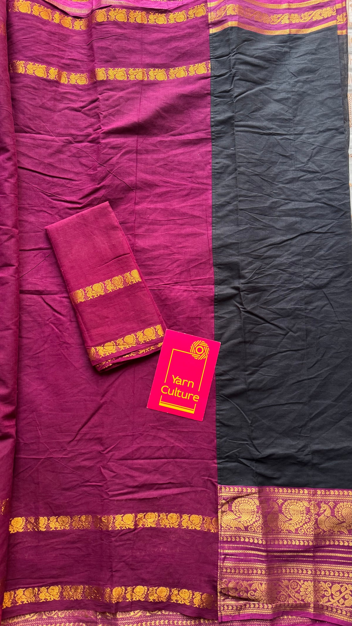 Black with purple pink (vadamalli), with sungudi and chettinad cotton half and half saree - YCCOTNIDOC128