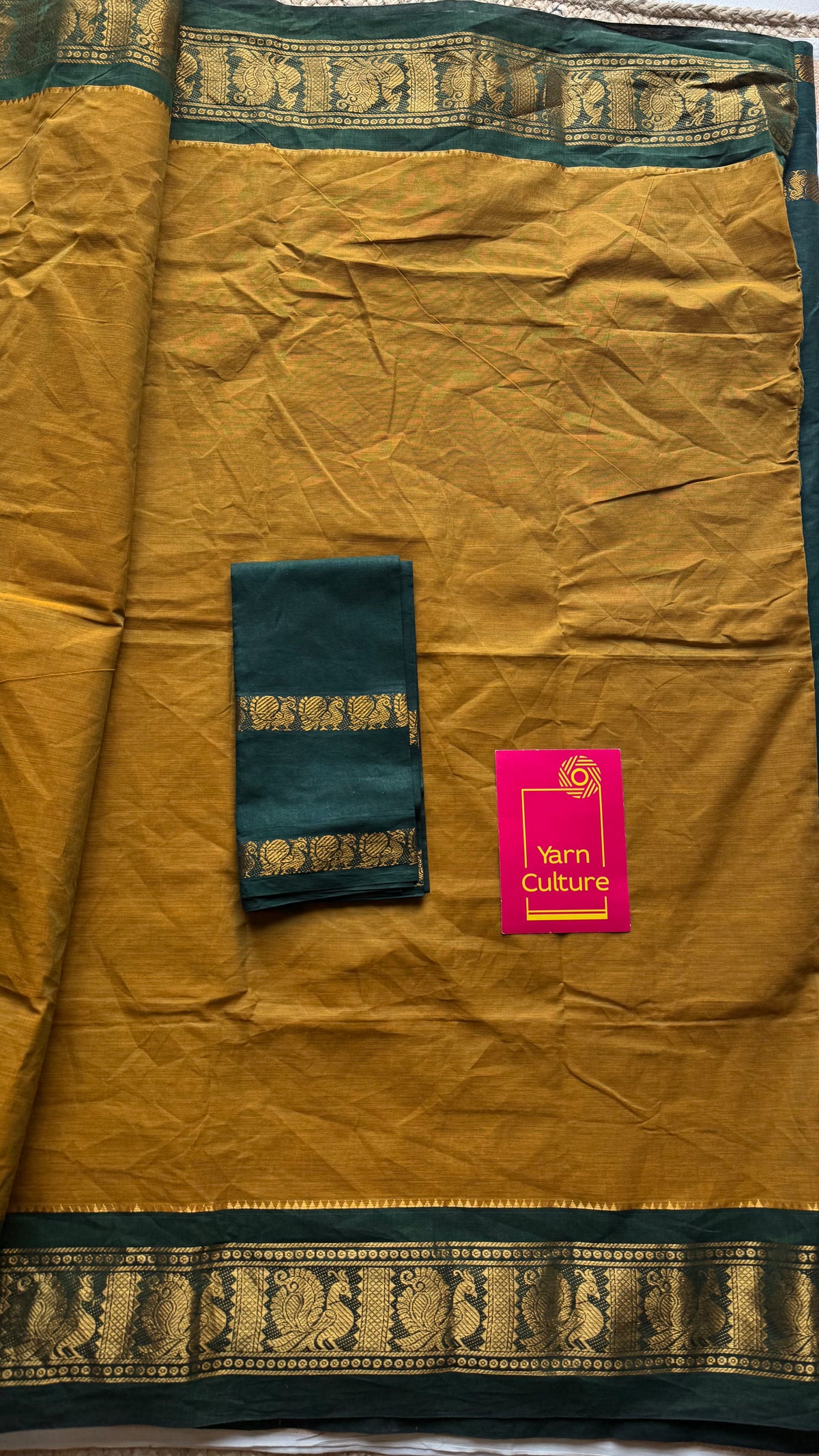 Dark green with ginger green, sungudi and chettinad cotton half and half saree - YCCOTNIDOC135
