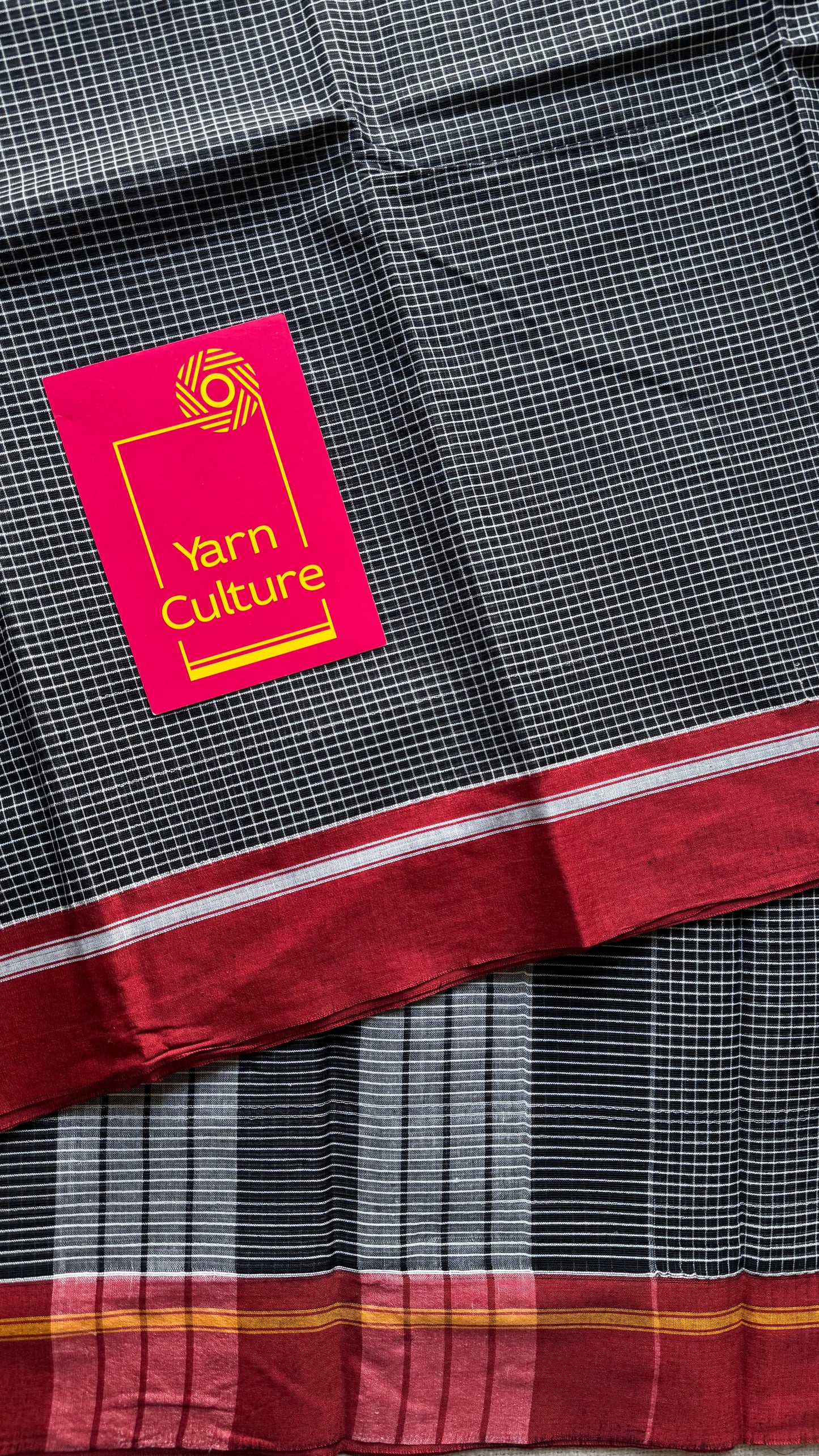 Classic black and white checks with maroon border, patteda anchu, soft cotton - YCLOKC222