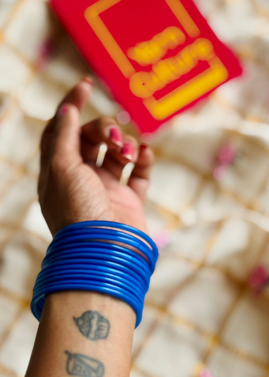 Copper sulphate blue glass bangles, set of 12 - YCBANGL24