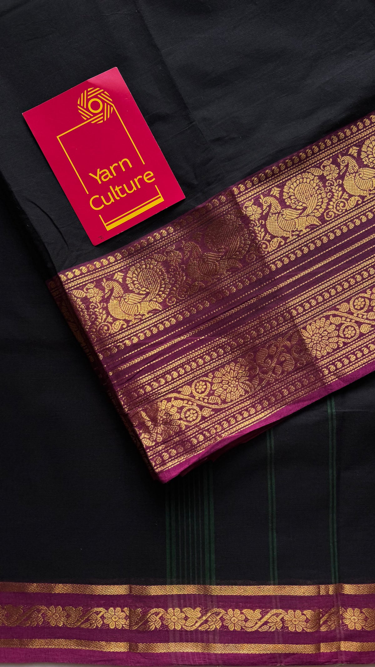 Black with purple pink (vadamalli) wide zari border kanchi cotton saree - YCCOTNCKSE20