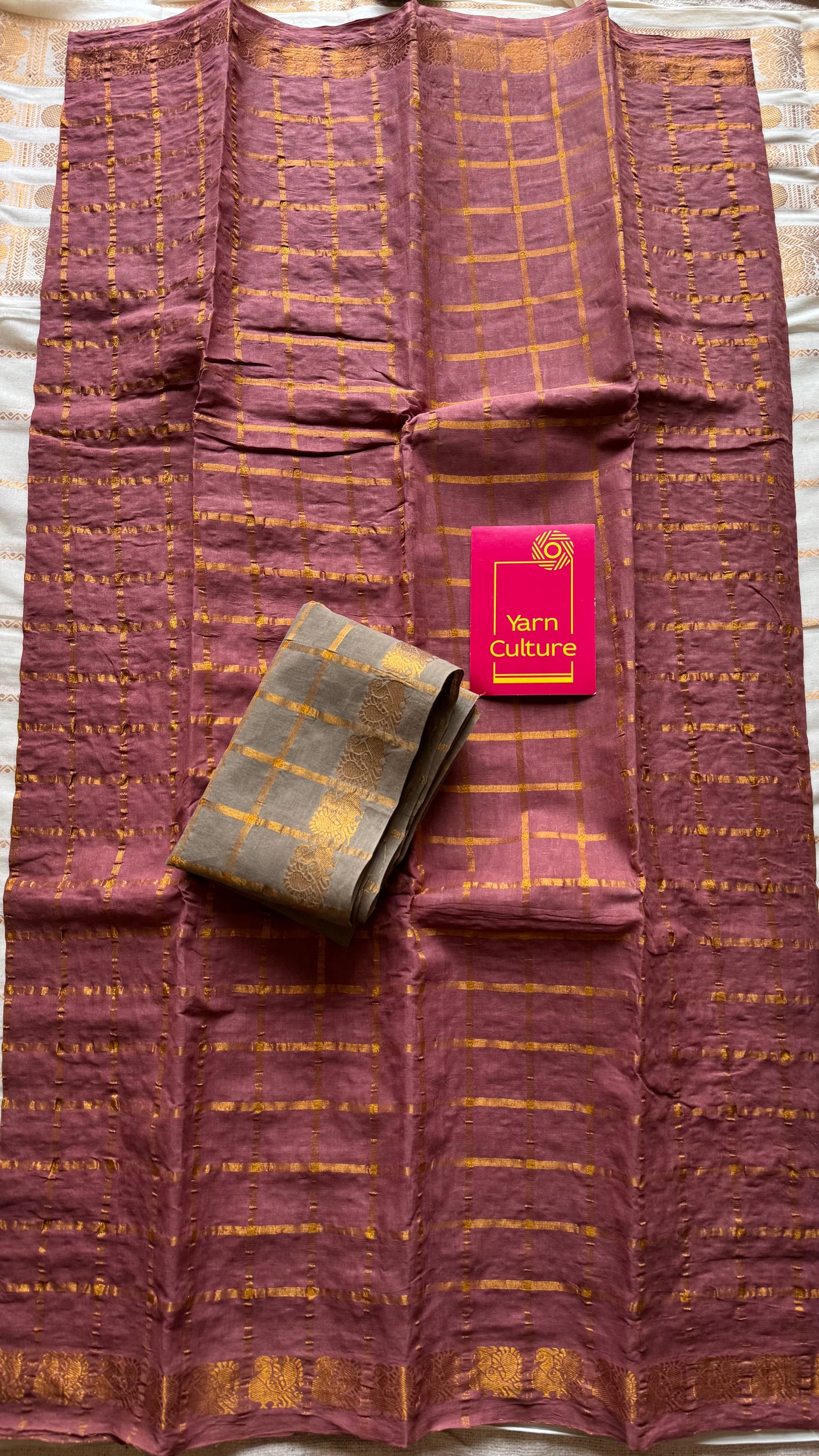 Light mauve pavithra kattam kattuchayam dyed madurai cotton saree - YCCOTNMSAP187