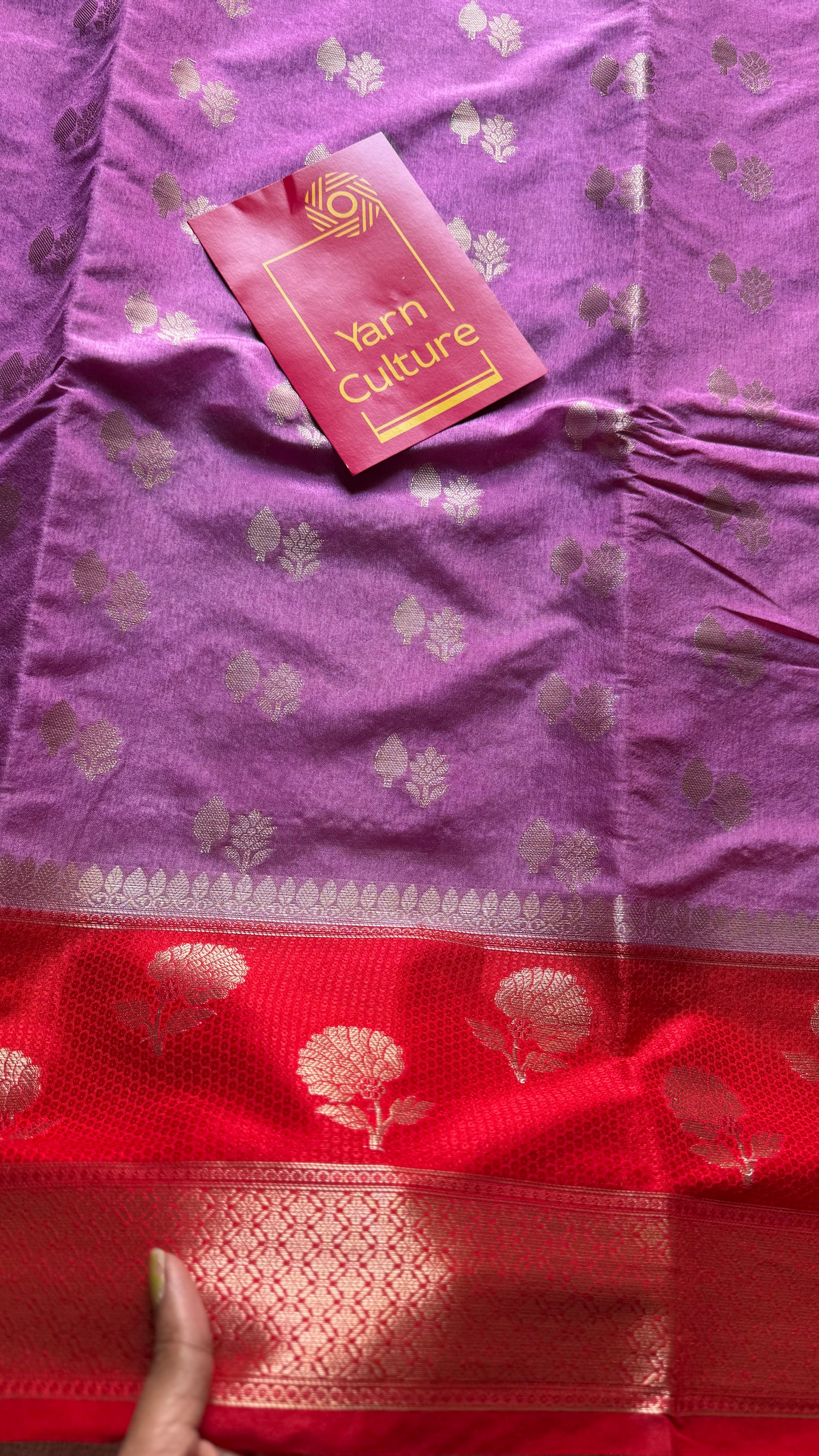 Lilac with red border, semi dupion silk - YCBLSSJA26