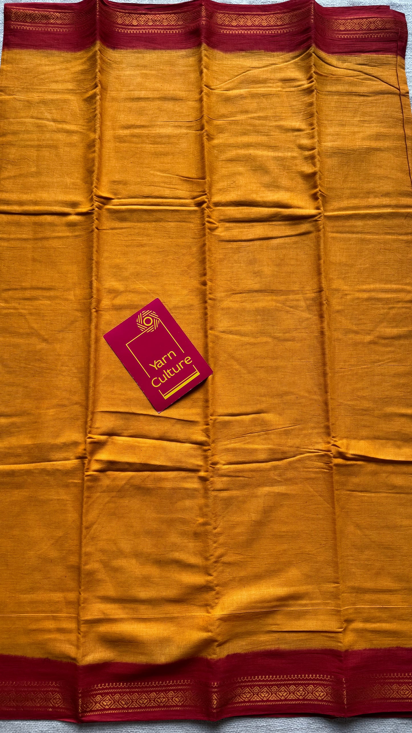 Yellow with red border sungudi, kattuchayam dyed, madurai cotton - YCCOTNSEMS100