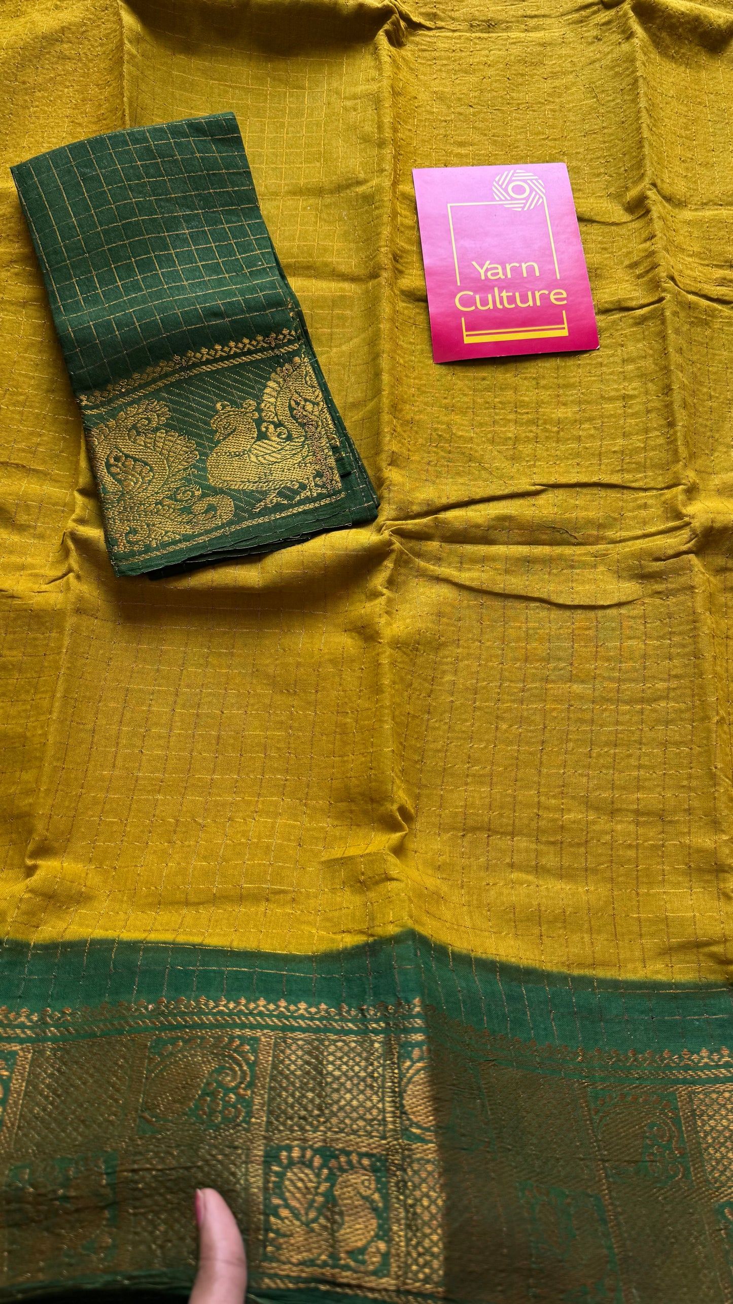 Light green with dark green contrast zari checkered sungudi, kattuchayam dyed madurai cotton - YCCOTNJU24