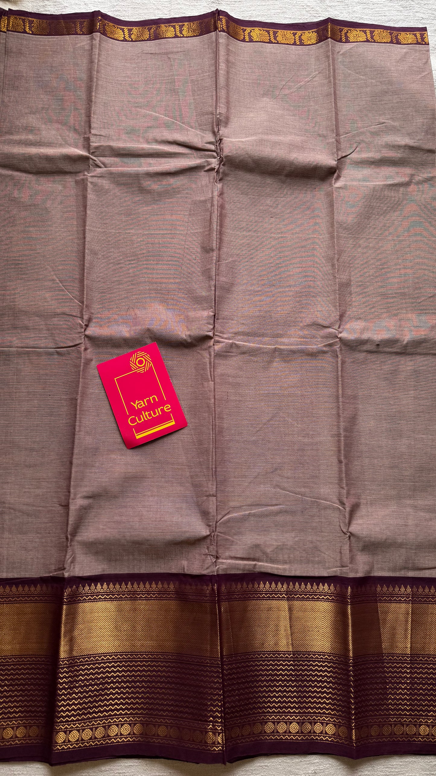 Kanchi cotton saree, beige brown with dark maroon zari border - YCCOTNAP88
