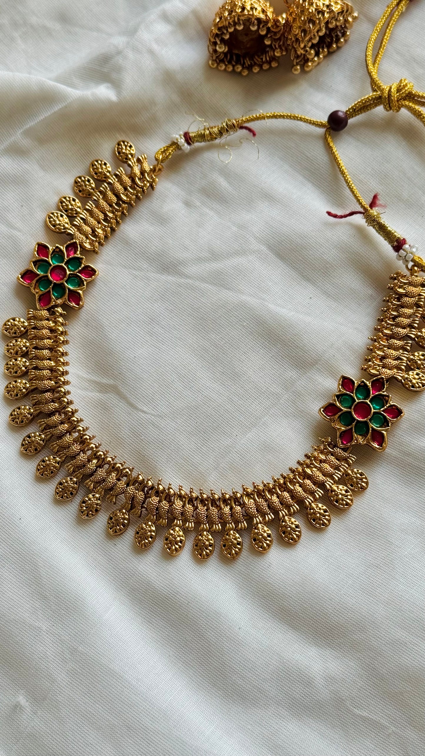 Peacock coin neckpiece, with earrings - YCGPNP736