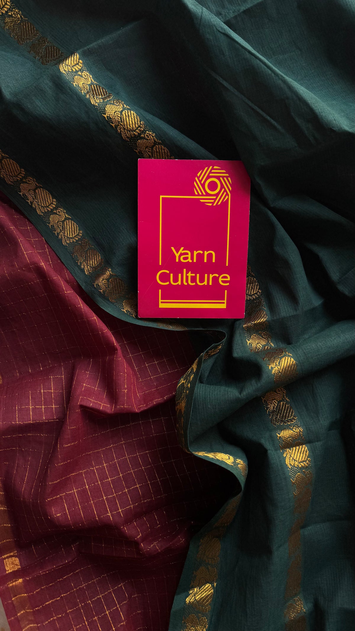 Dark green with maroon, sungudi cotton half and half saree - YCCOTNIDOC157