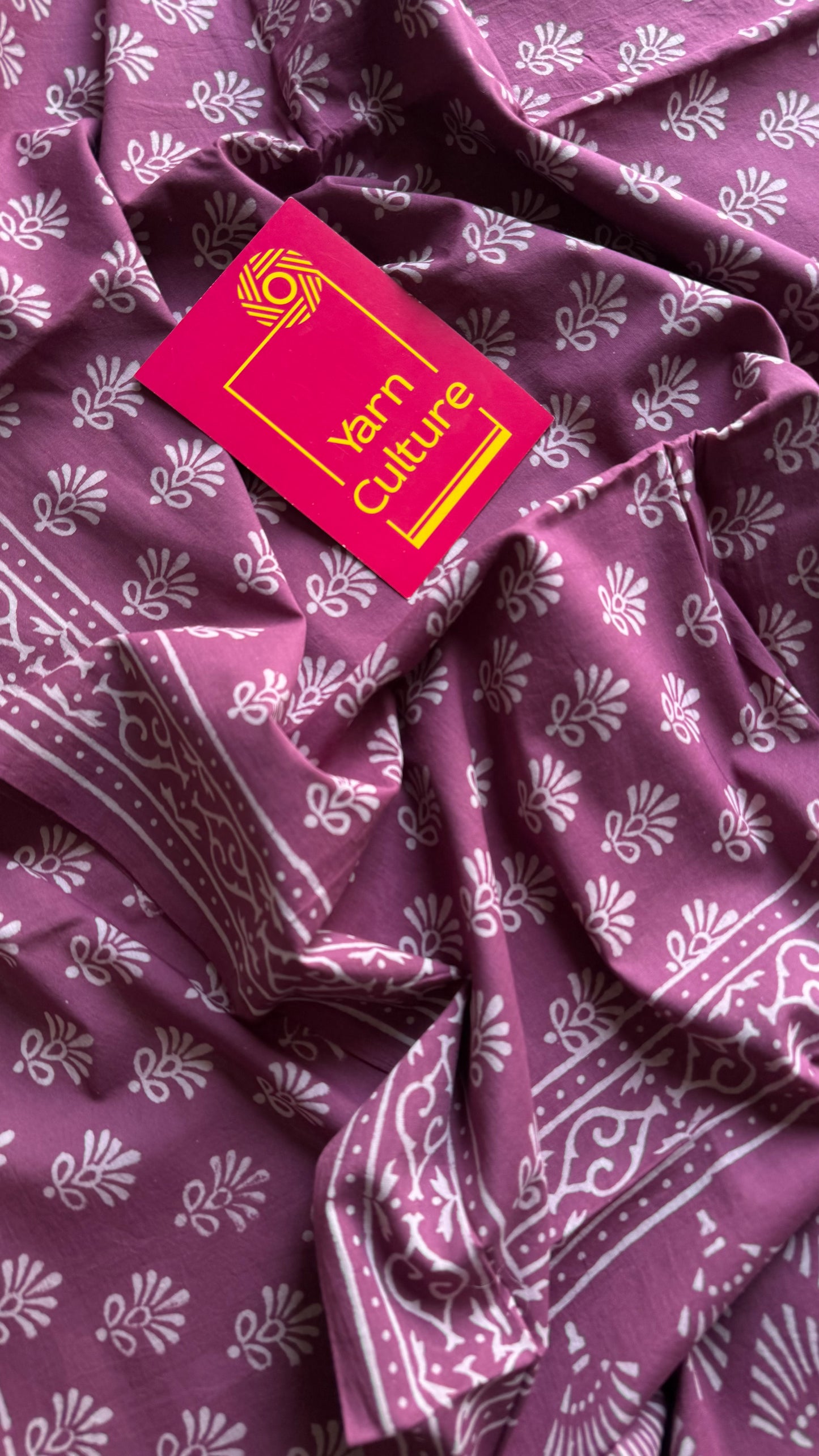 Purple pink with off white floral motifs, block printed soft cotton saree - YCTORCMA18