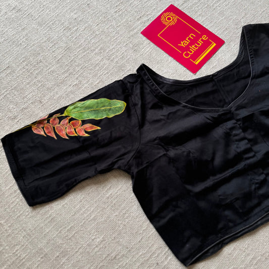 Black with painted backside, cotton silk, size 36 (alterable from 34-40), readymade blouse - YCBLAU03